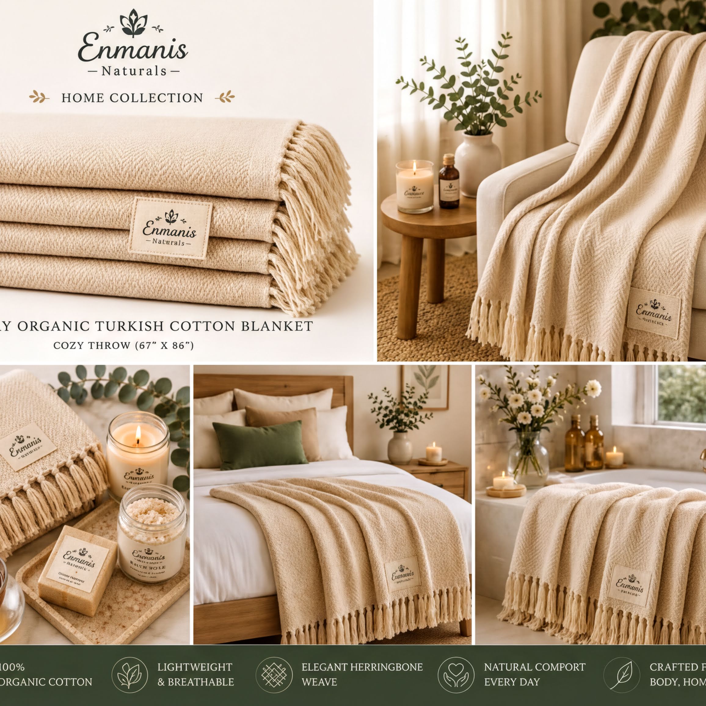 Luxury Organic Turkish Cotton Throw Blanket Premium Quality Lightweight Breathable Fabric Perfect Year Round Comfort 67 X 86 Inch Oversized Blanket Sustainable Eco Friendly Home Textile Soft Natural Fiber Weave Timeless Design Modern Living