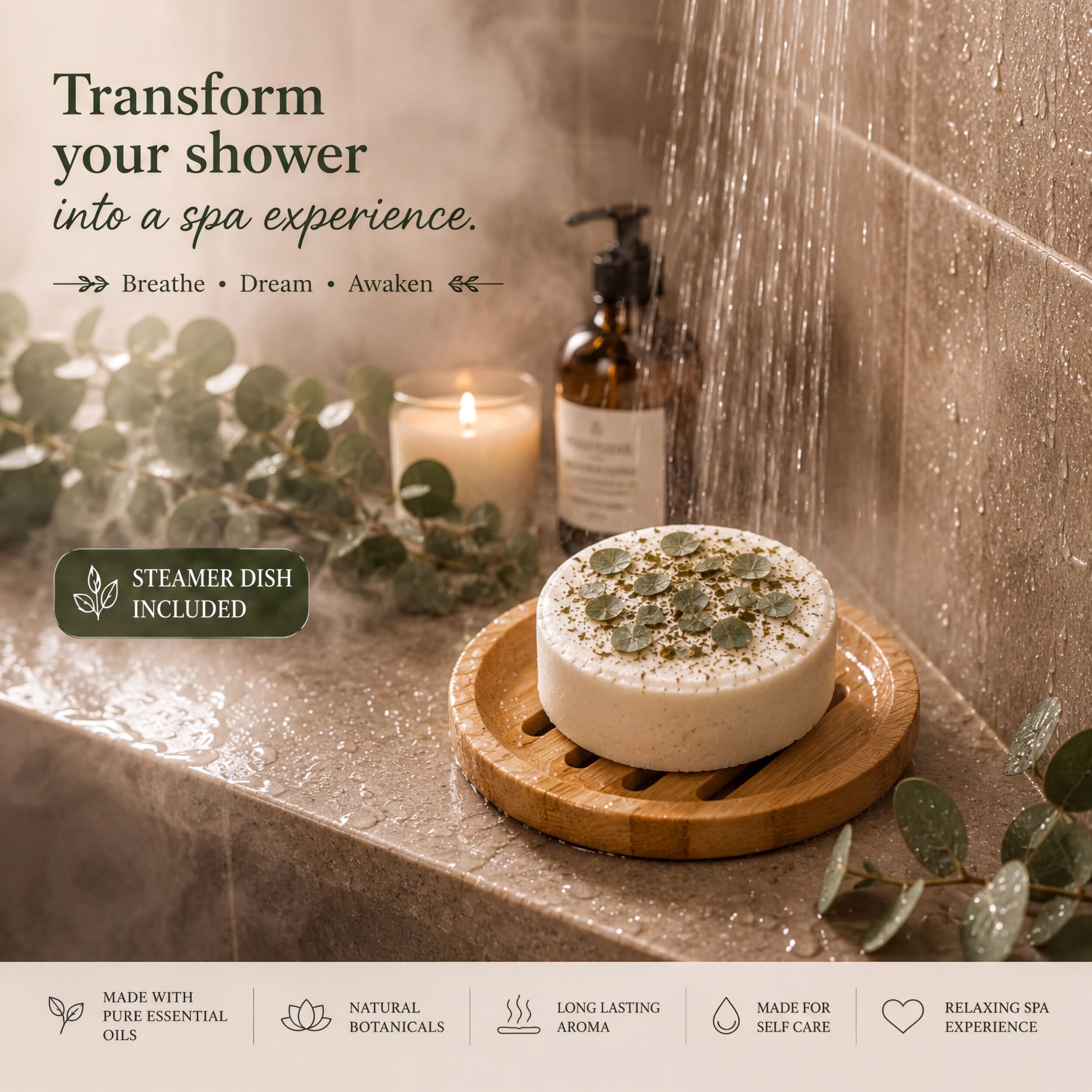 Lavender Shower Steamers Gift Set | Aromatherapy Shower Bombs, Bamboo Dish Included - Enmanis Naturals