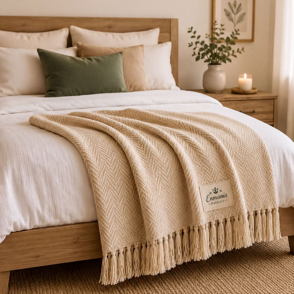 Premium Home Throw Blanket Turkish Cotton Organic Lightweight Breathable Weave Perfect Sofa Blanket Bedroom Layering Essential 67 X 86 Inch Oversized Comfort Year Round Use Sustainable Natural Fiber Luxury Quality Timeless Design Beautiful