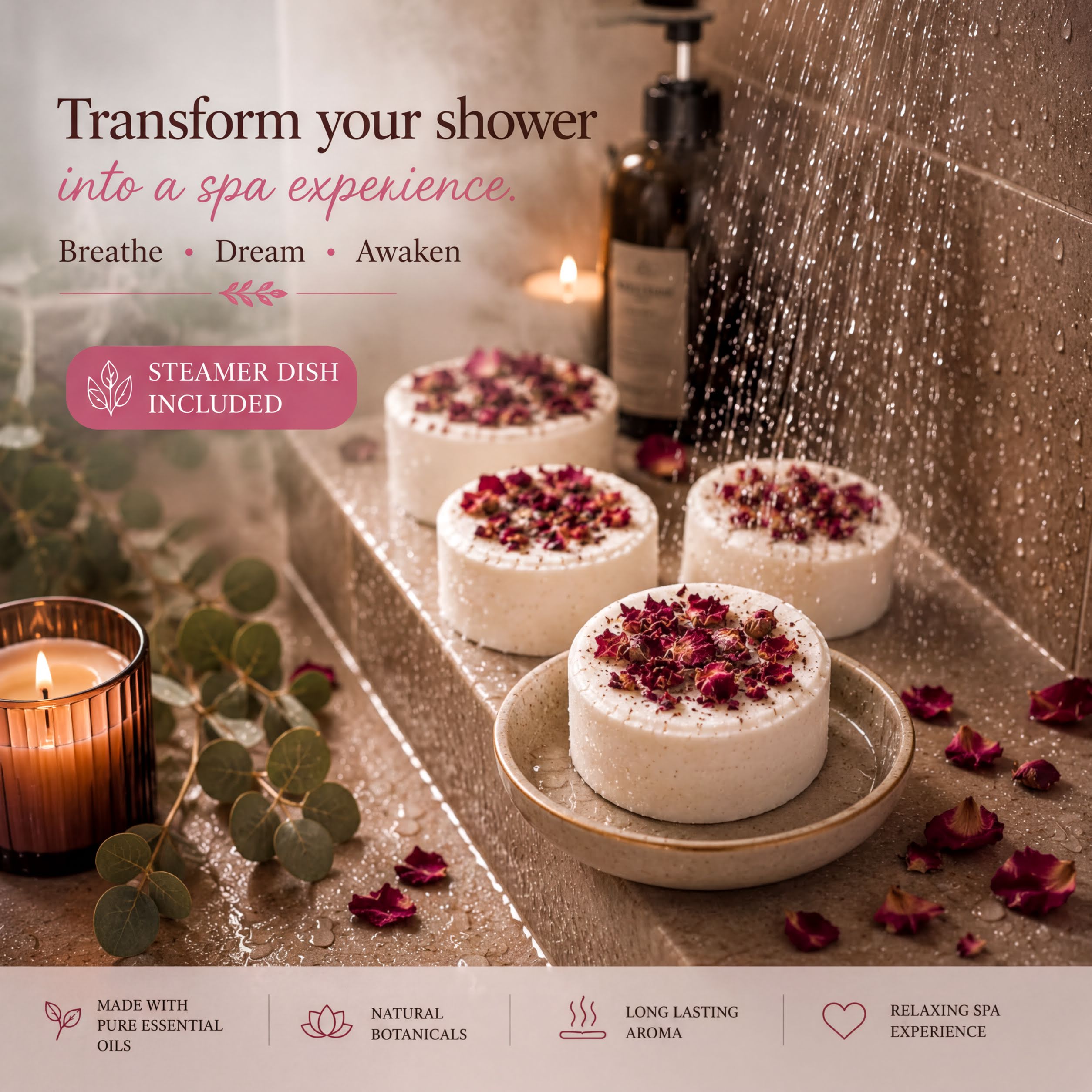 Lavender Shower Steamers Gift Set | Aromatherapy Shower Bombs, Bamboo Dish Included - Enmanis Naturals