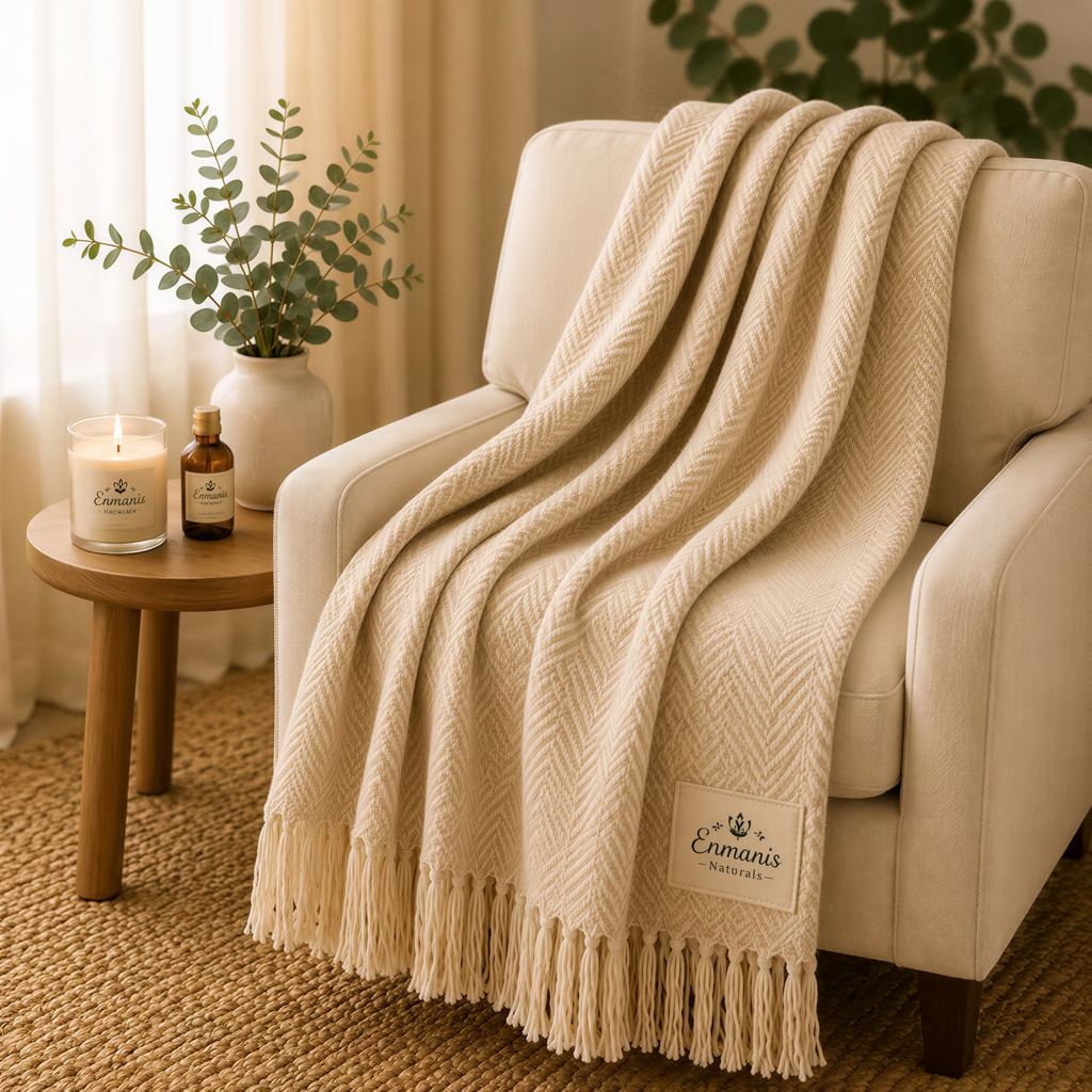 Organic Turkish Cotton Blanket Lightweight Breathable Throw Natural Fiber Weave Sustainable Eco Friendly Home Textile 67 X 86 Inch Premium Quality Blanket Perfect Year Round Comfort Sofa Bedroom Essential Luxury Design Beautiful