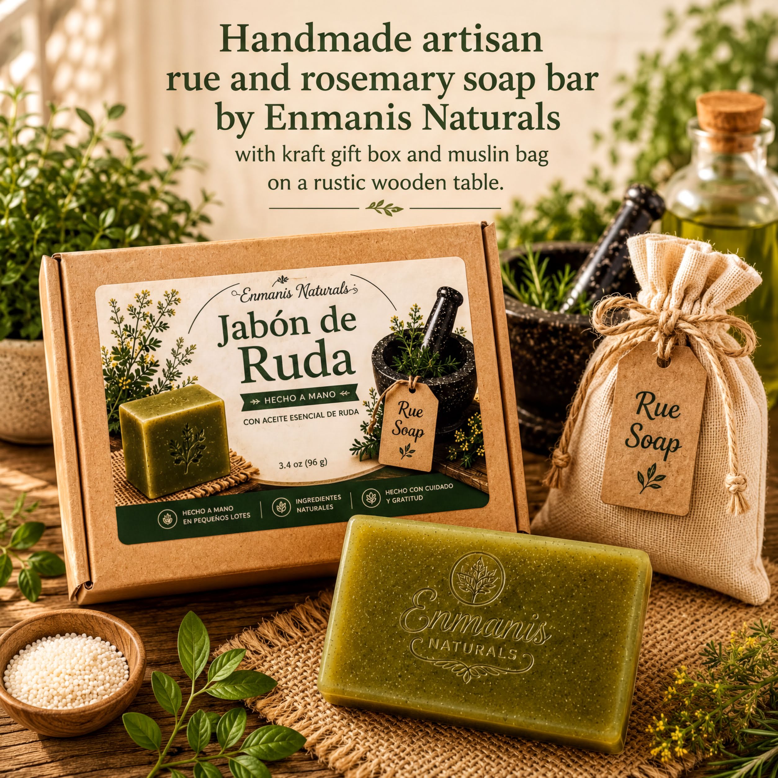 Rue Bar Rosemary Soap | Organic Skin Cleanser | Handcrafted Gift | 4 oz - Enmanis Naturals