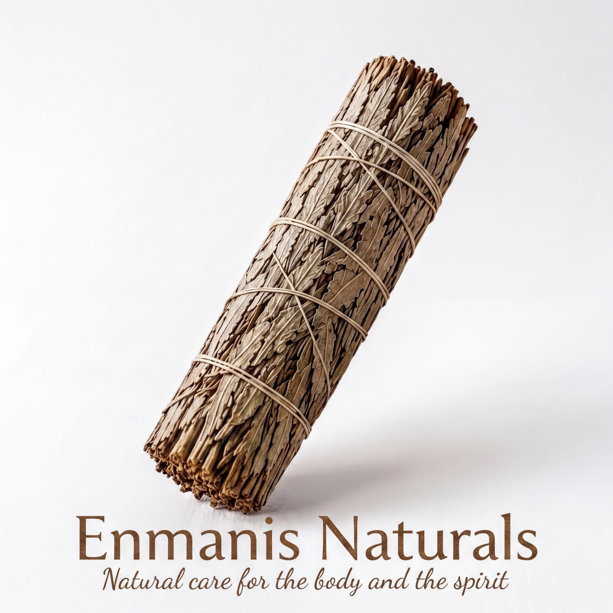 A bundle of natural materials, possibly herbs or leaves, tied together with a string.