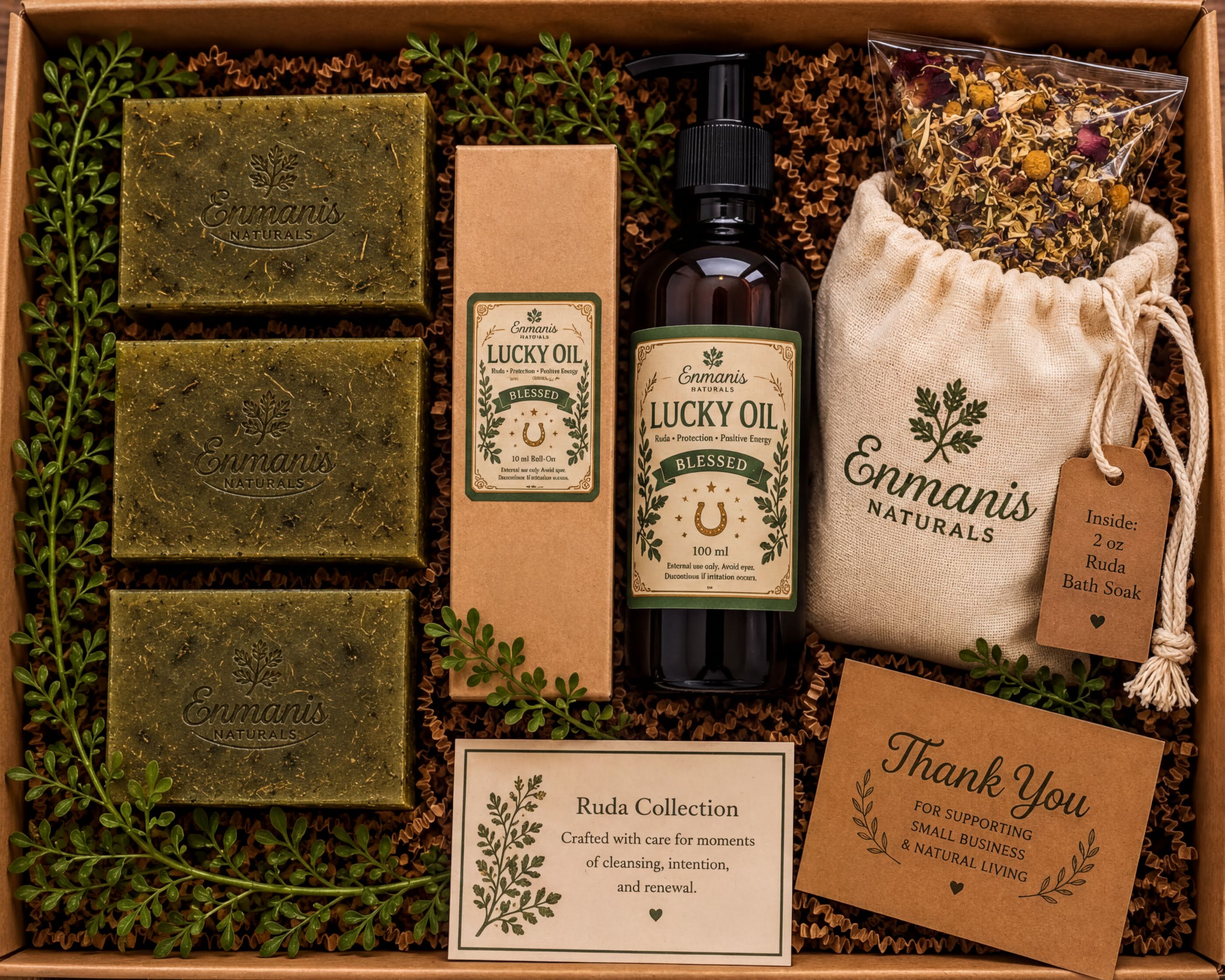 Herbal Soap, Lucky Oil & Bath Soak Set for Natural Wellness & Good Energy - Enmanis Naturals