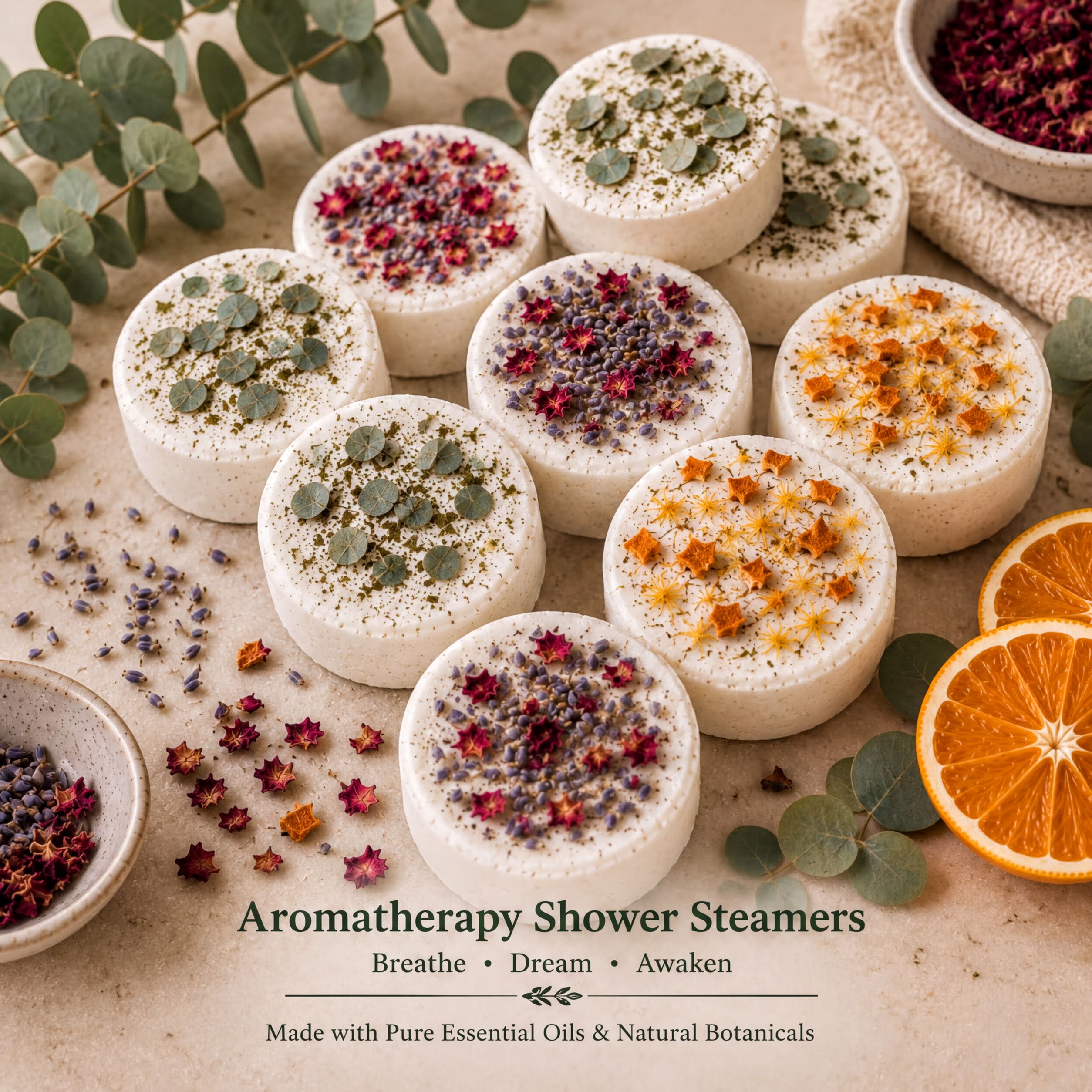 Lavender Shower Steamers Gift Set | Aromatherapy Shower Bombs, Bamboo Dish Included - Enmanis Naturals