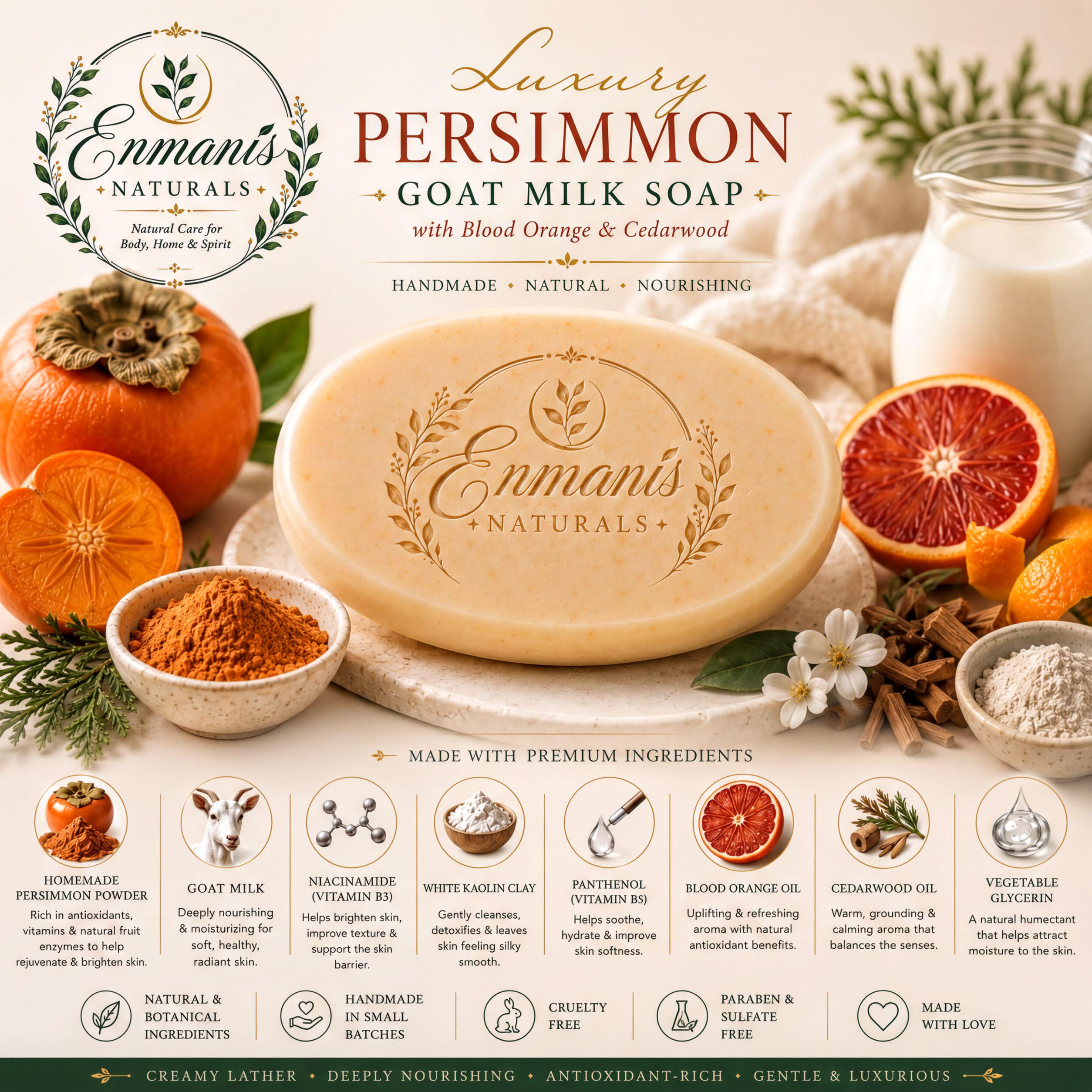 Goat Milk Soap, Persimmon Duo | Blood Orange Cedarwood Cream Set | 5.5Oz Bar, 4Oz Lotion