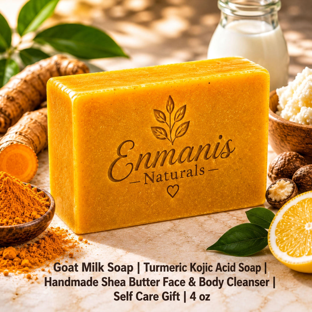 Handmade Turmeric Kojic Acid Soap Bars with Shea Butter, Face Body Cleanser