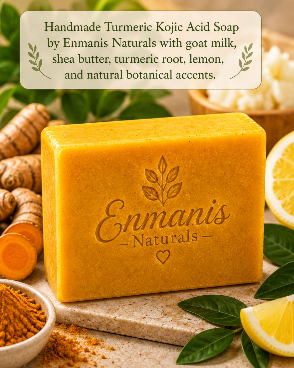 Handmade Turmeric Kojic Acid Soap Bars with Shea Butter, Face Body Cleanser