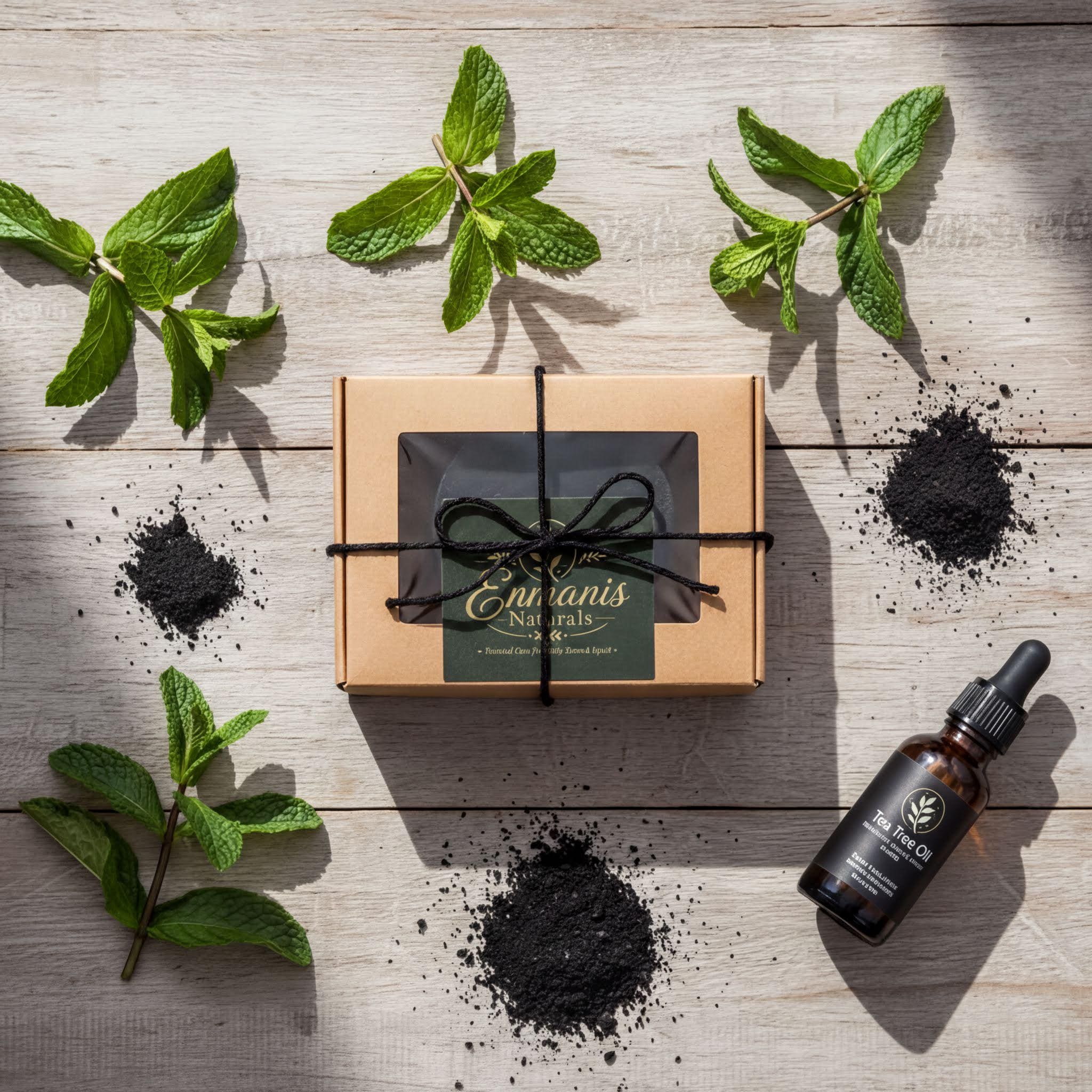 Activated Charcoal Soap, Goat Milk Base, Tea Tree Mint, Kaolin Clay, Round Bar