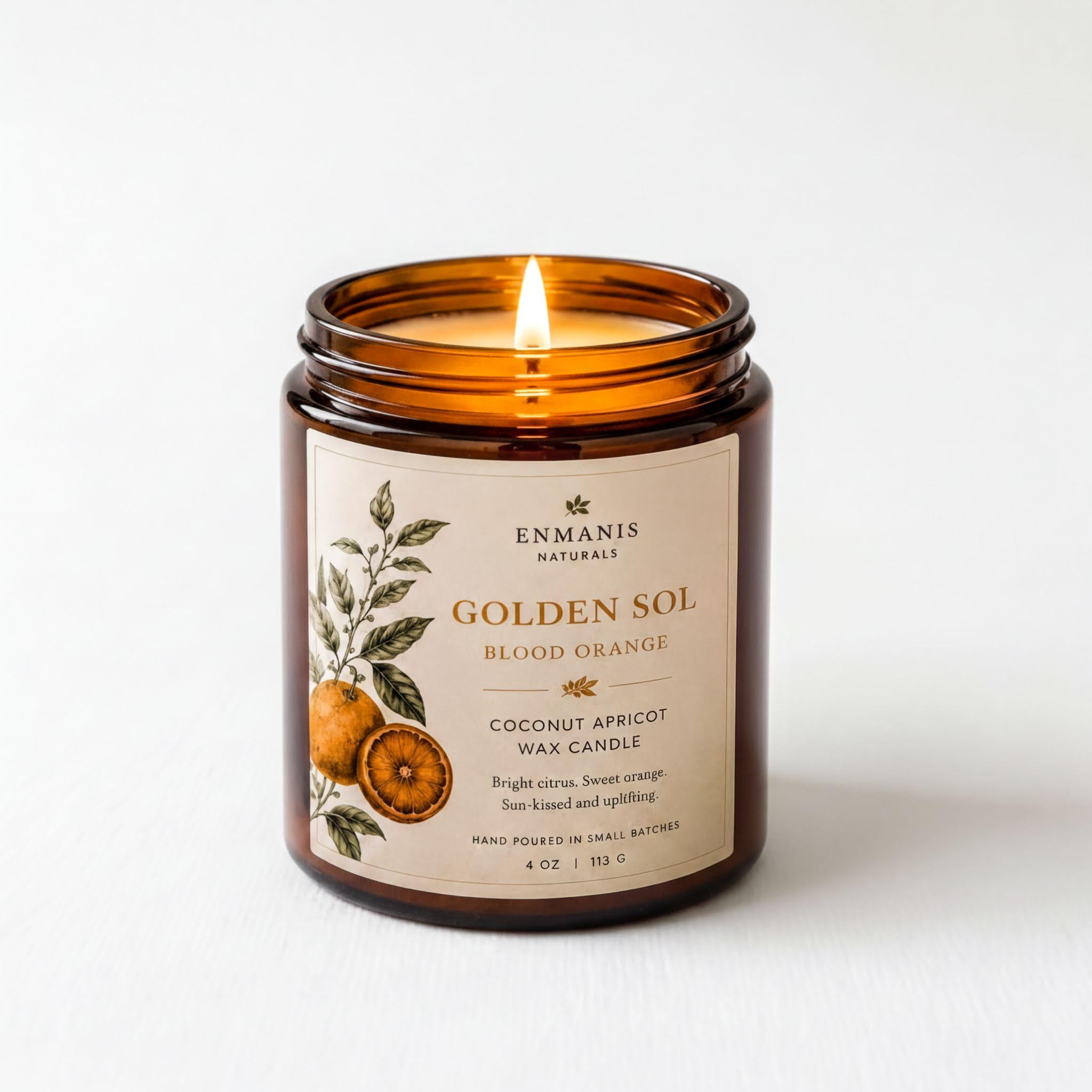 Handmade Candle | Orange Blossom, Coconut Apricot Wax - Amber Glass Jar, Cotton Wick, 4 Oz