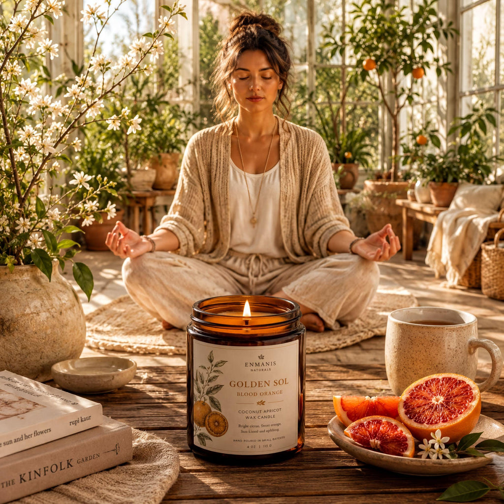 Handmade Candle | Orange Blossom, Coconut Apricot Wax - Amber Glass Jar, Cotton Wick, 4 Oz