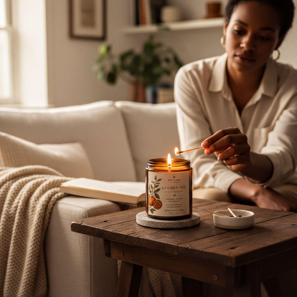Handmade Candle | Orange Blossom, Coconut Apricot Wax - Amber Glass Jar, Cotton Wick, 4 Oz
