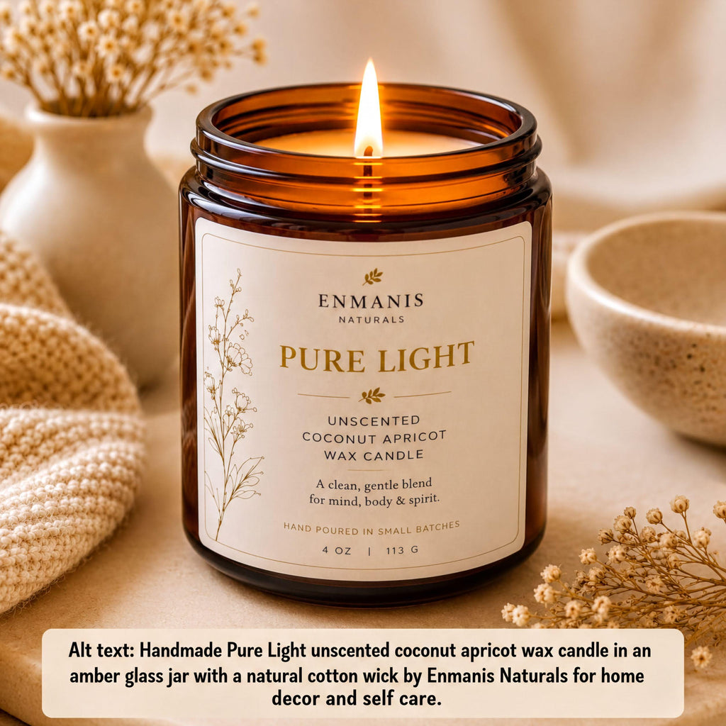 Handmade Candle, Amber Glass Jar - Coconut Apricot Wax | Cotton Wick | Relaxing Ambiance