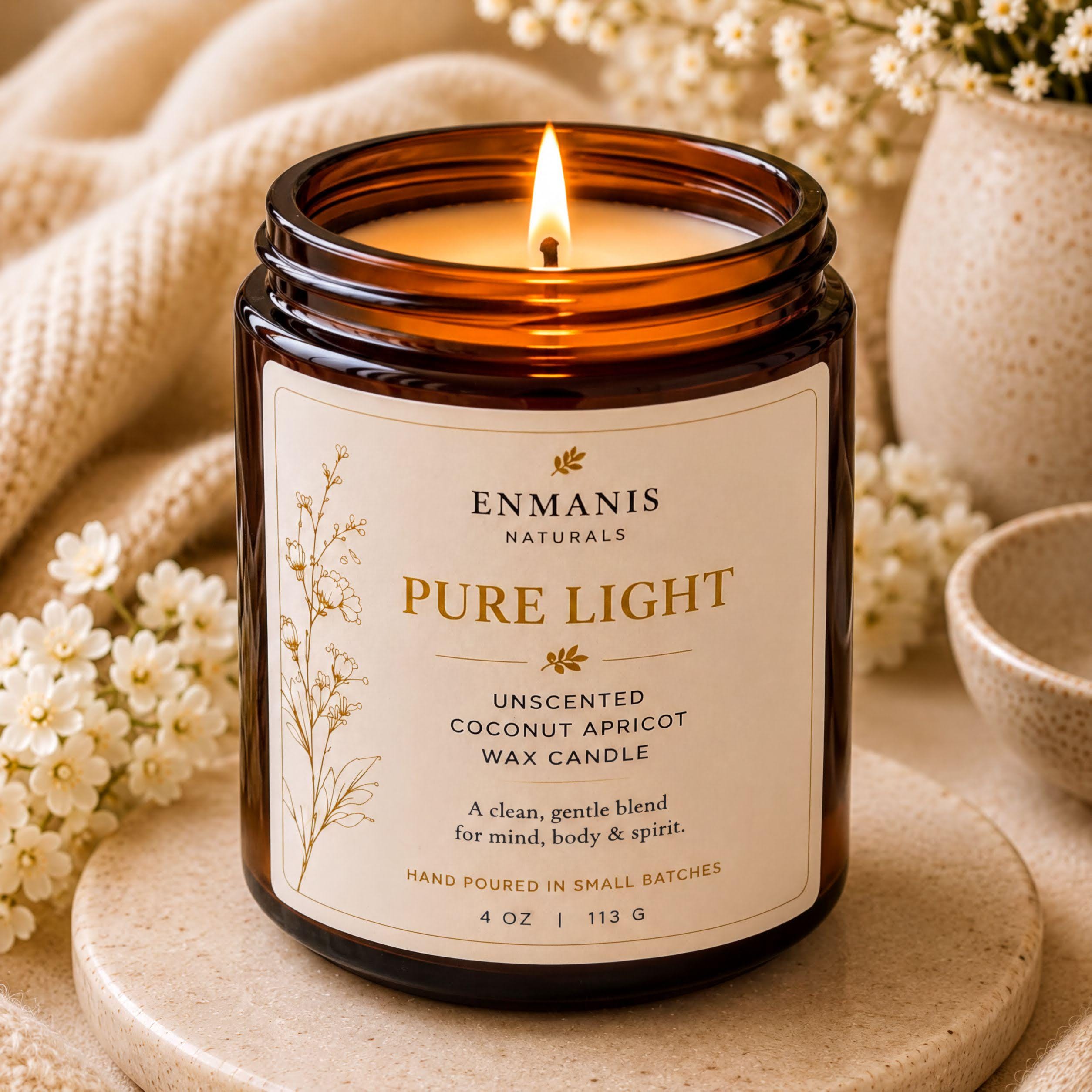 Handmade Candle, Amber Glass Jar - Coconut Apricot Wax | Cotton Wick | Relaxing Ambiance