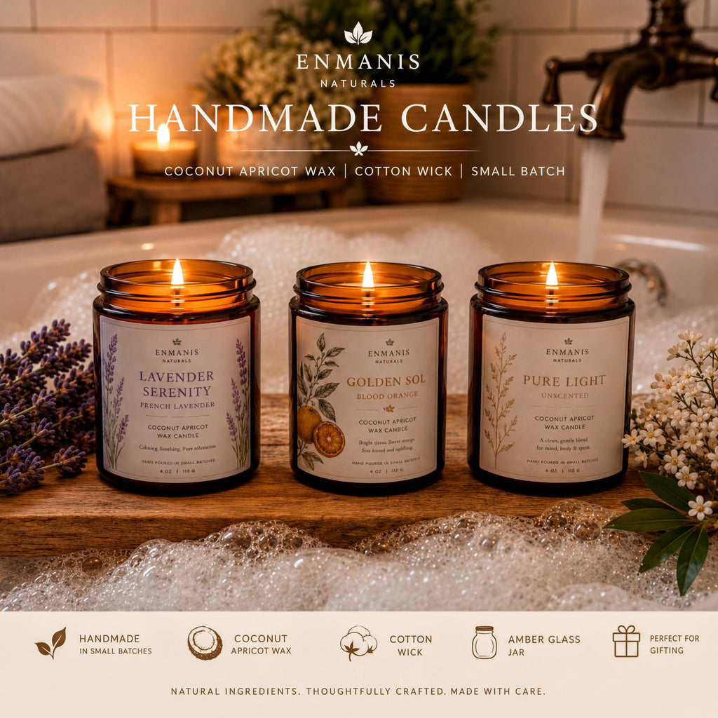 Handmade Candle, Amber Glass Jar - Coconut Apricot Wax | Cotton Wick | Relaxing Ambiance