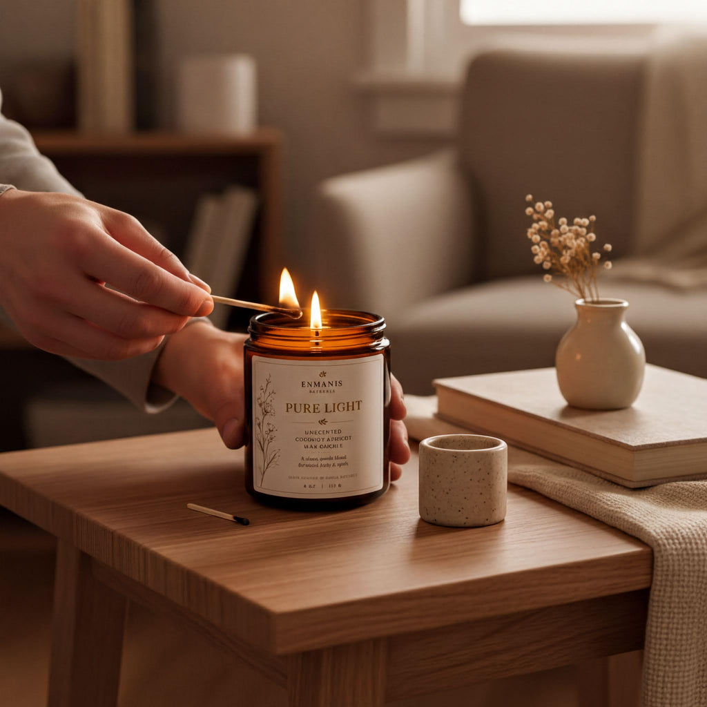 Handmade Candle, Amber Glass Jar - Coconut Apricot Wax | Cotton Wick | Relaxing Ambiance