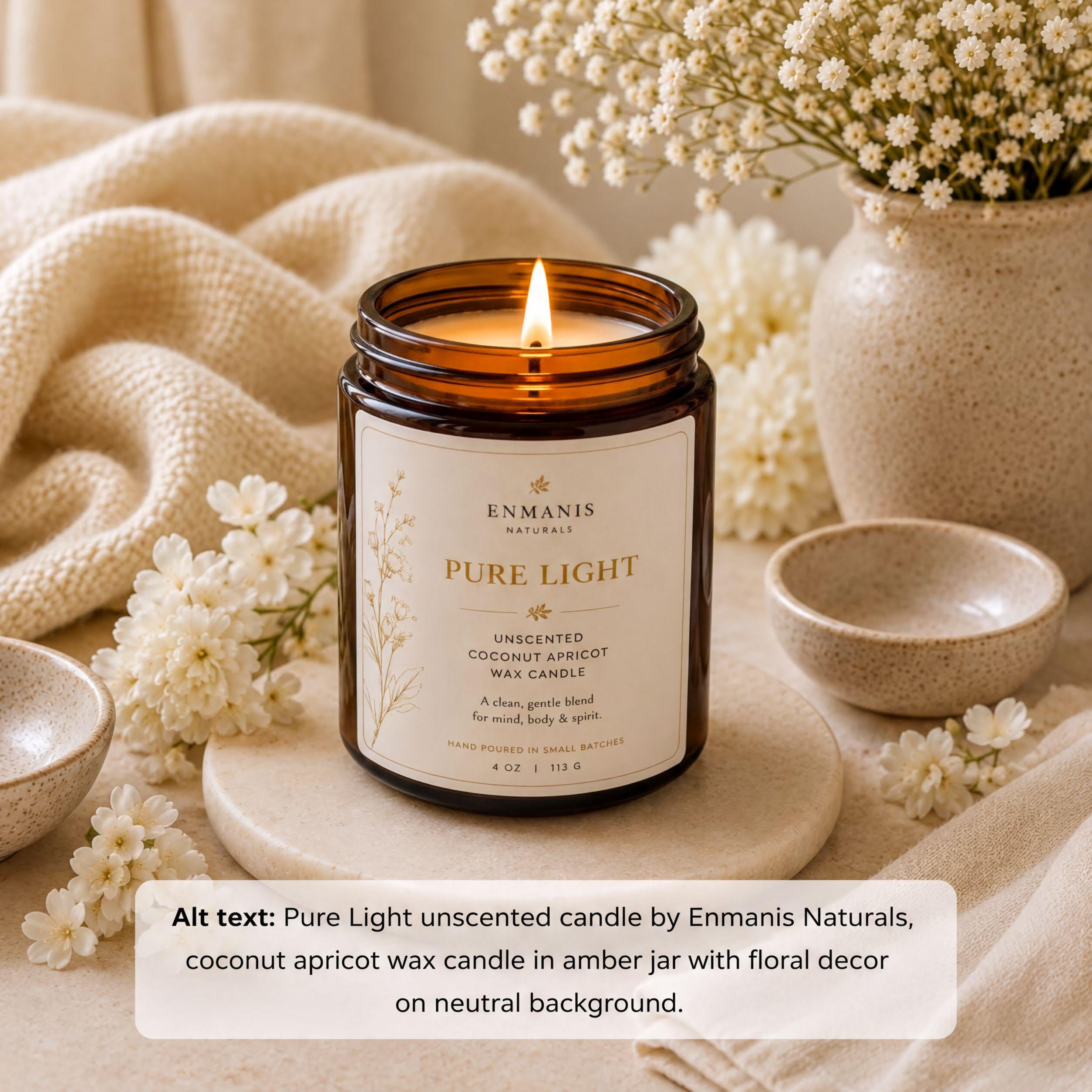 Handmade Candle, Amber Glass Jar - Coconut Apricot Wax | Cotton Wick | Relaxing Ambiance
