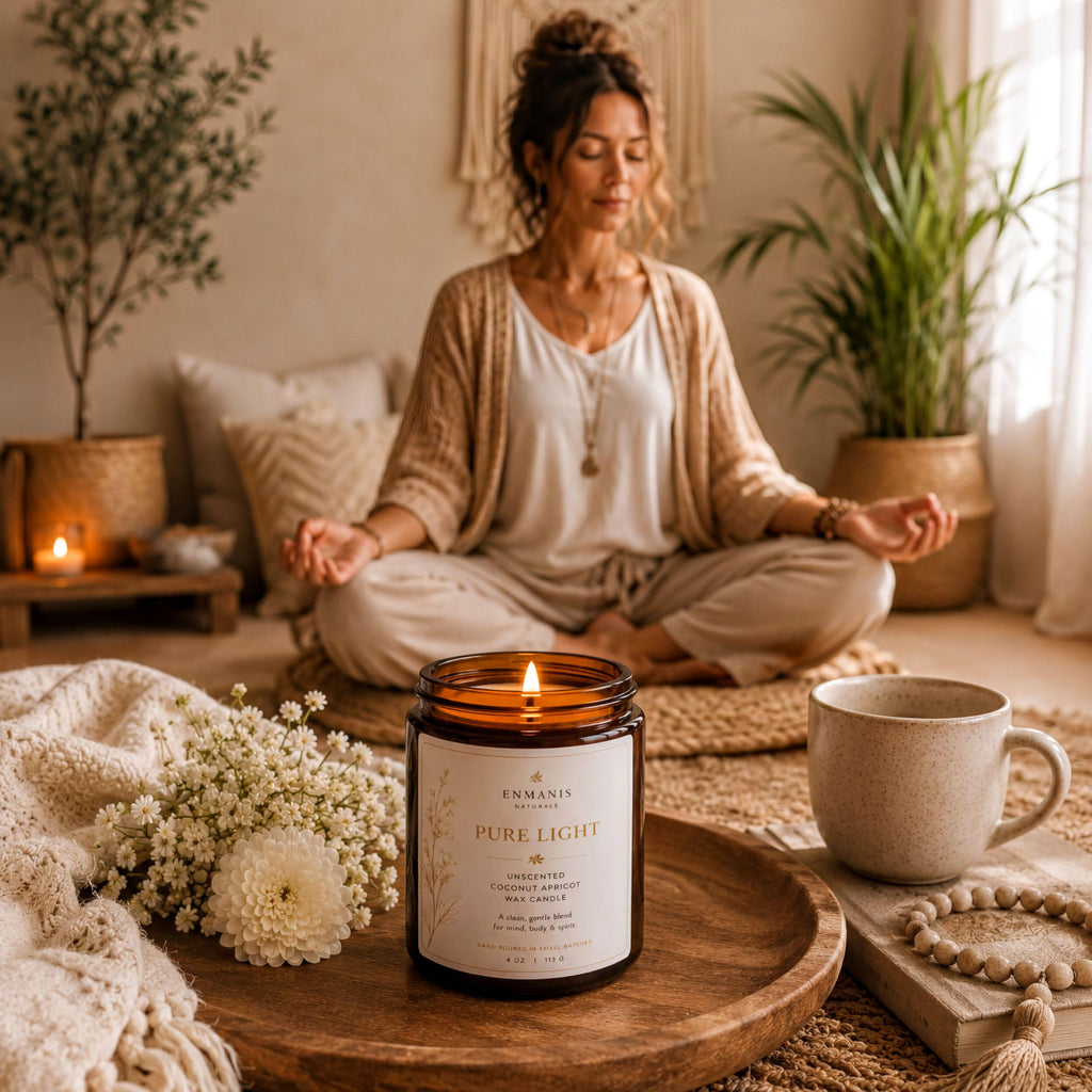 Handmade Candle, Amber Glass Jar - Coconut Apricot Wax | Cotton Wick | Relaxing Ambiance