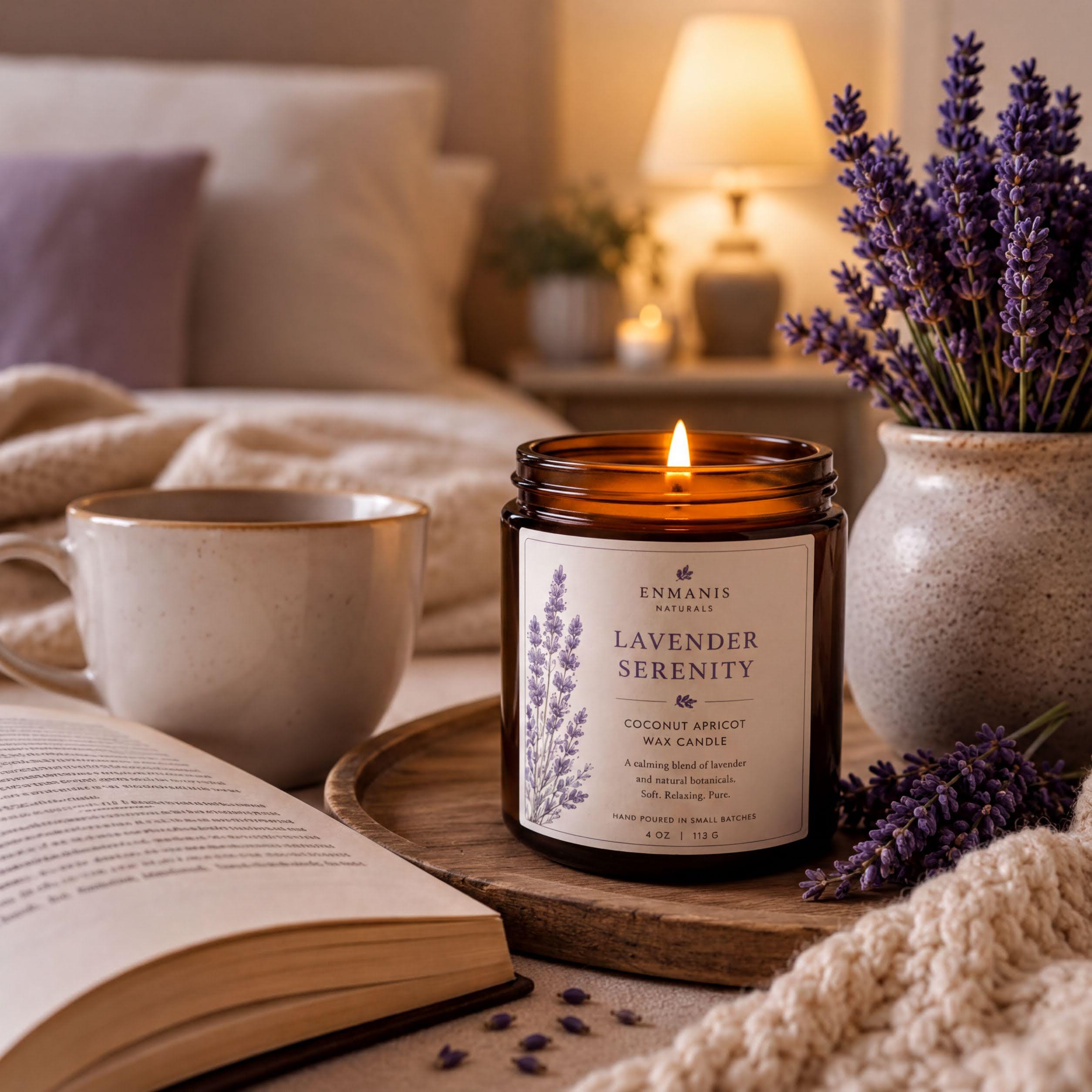 Lavender Candle, Coconut Apricot Wax | Amber Glass Jar | 4 Oz | Hand Poured, Small Batch