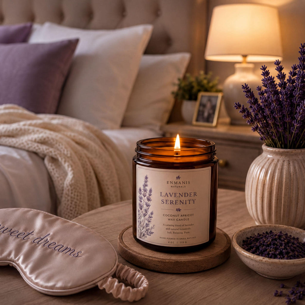 Lavender Candle, Coconut Apricot Wax | Amber Glass Jar | 4 Oz | Hand Poured, Small Batch