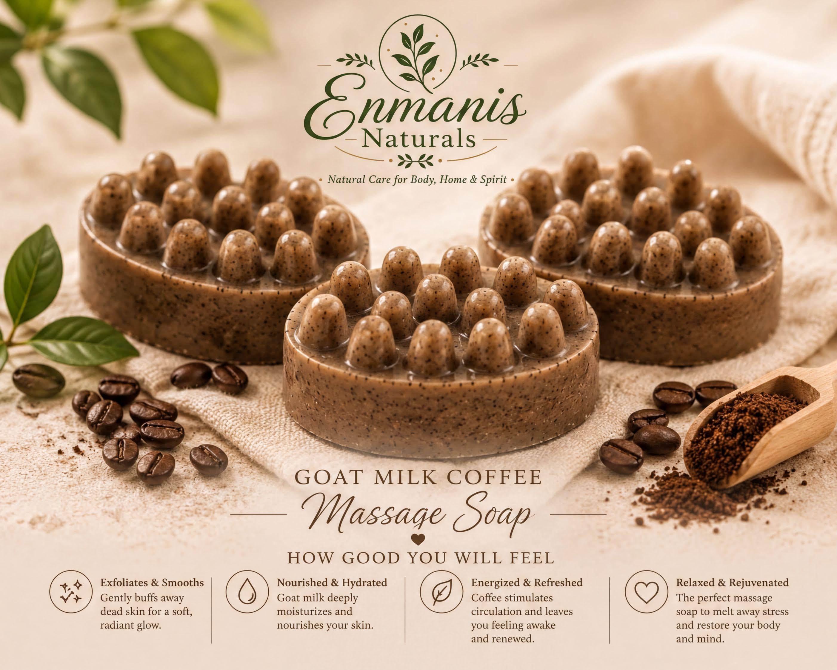 Coffee Soap | Goat Milk Massage Bar, Exfoliating Aroma - Handmade Natural Skincare, Artisan