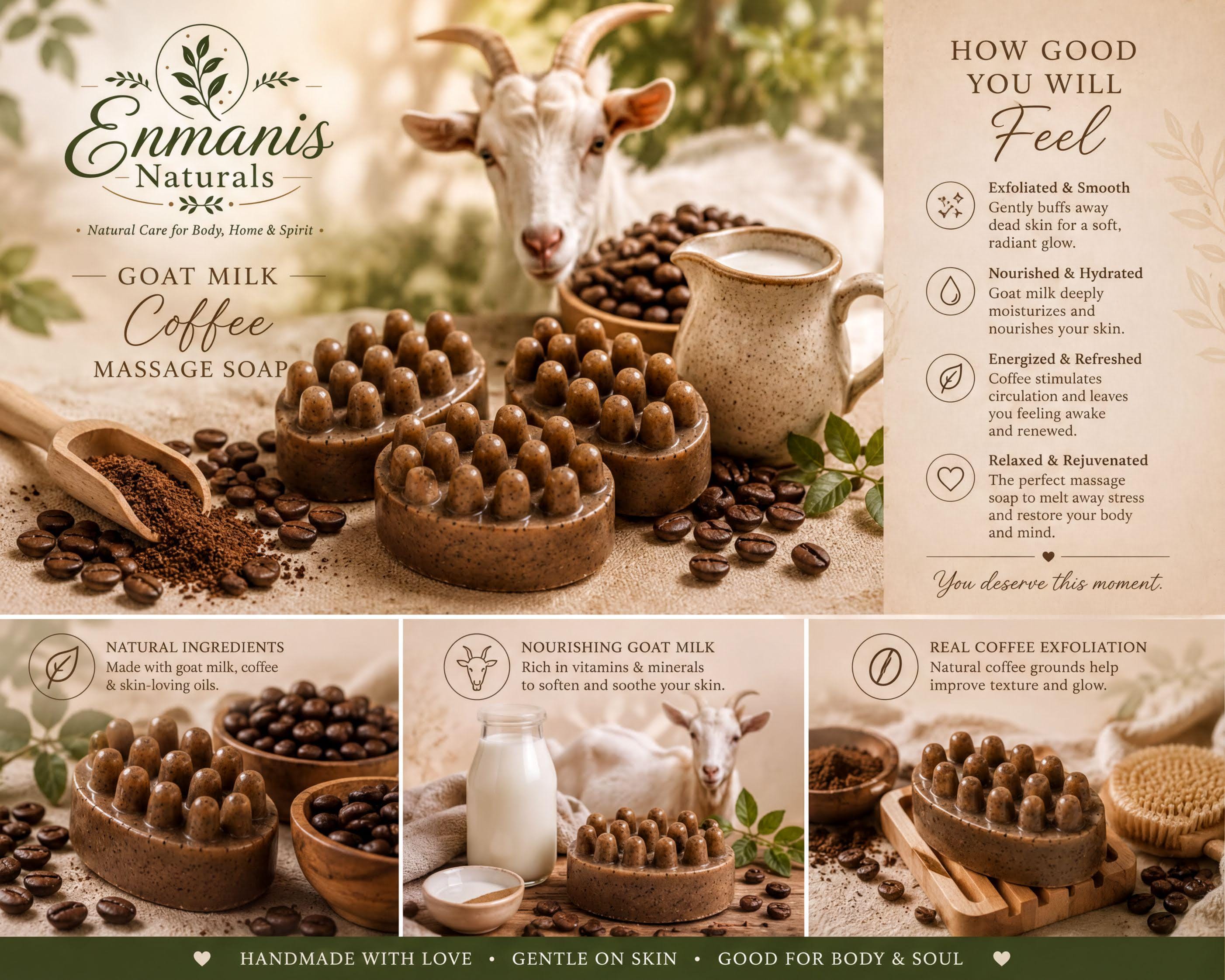 Coffee Soap | Goat Milk Massage Bar, Exfoliating Aroma - Handmade Natural Skincare, Artisan