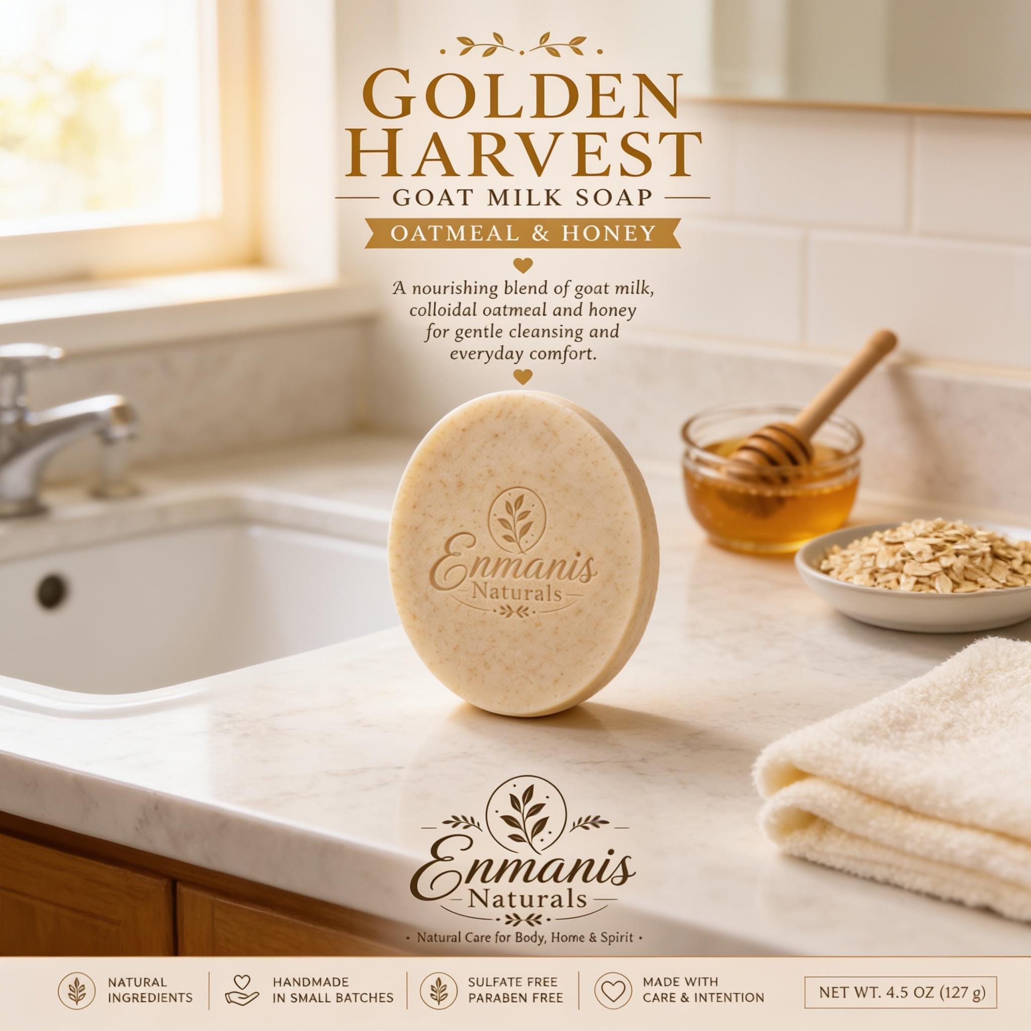 Goat Milk Soap - Colloidal Oatmeal, Honey, Shea Butter | 5.5 Oz | Dry, Sensitive Skin