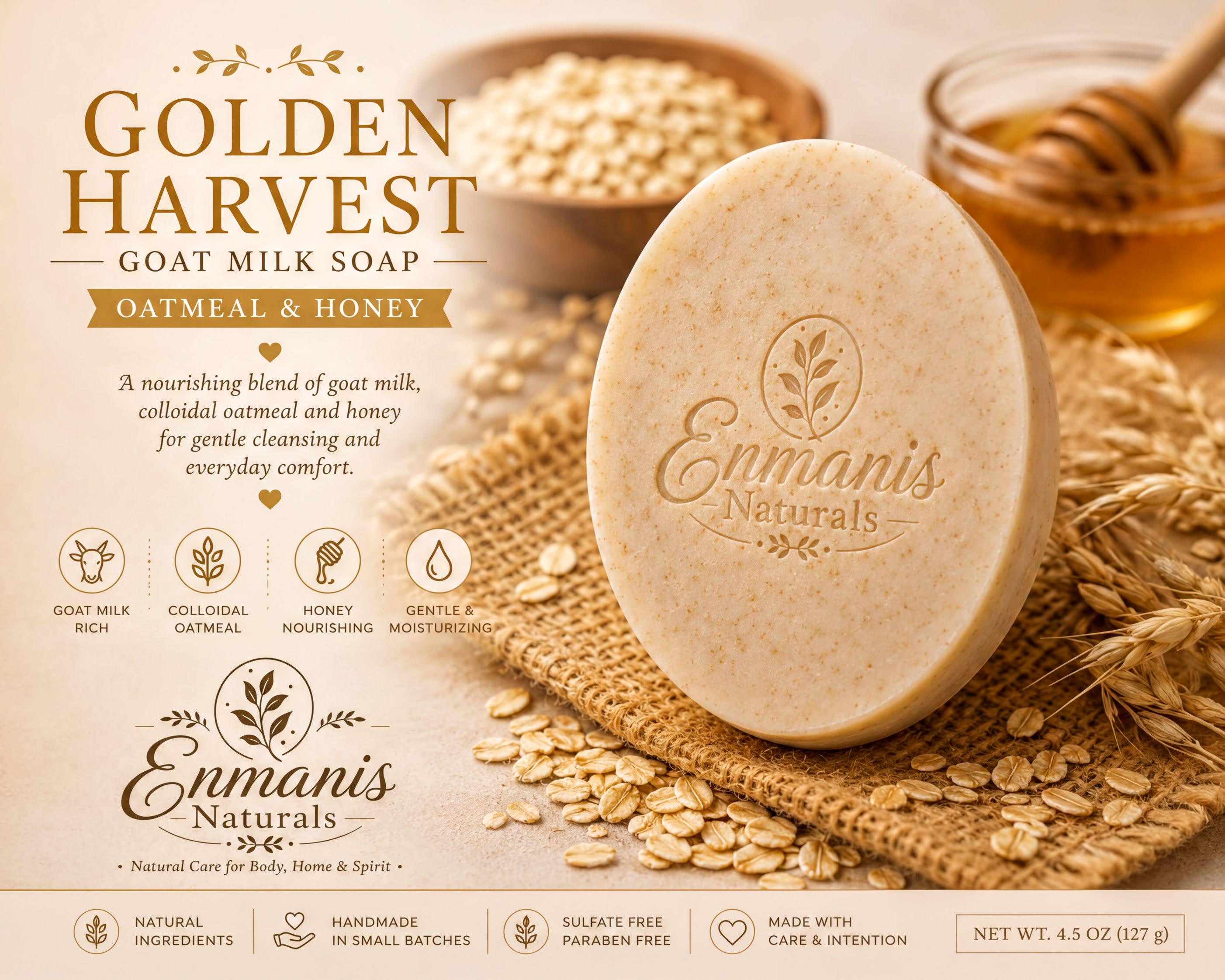 Goat Milk Soap - Colloidal Oatmeal, Honey, Shea Butter | 5.5 Oz | Dry, Sensitive Skin