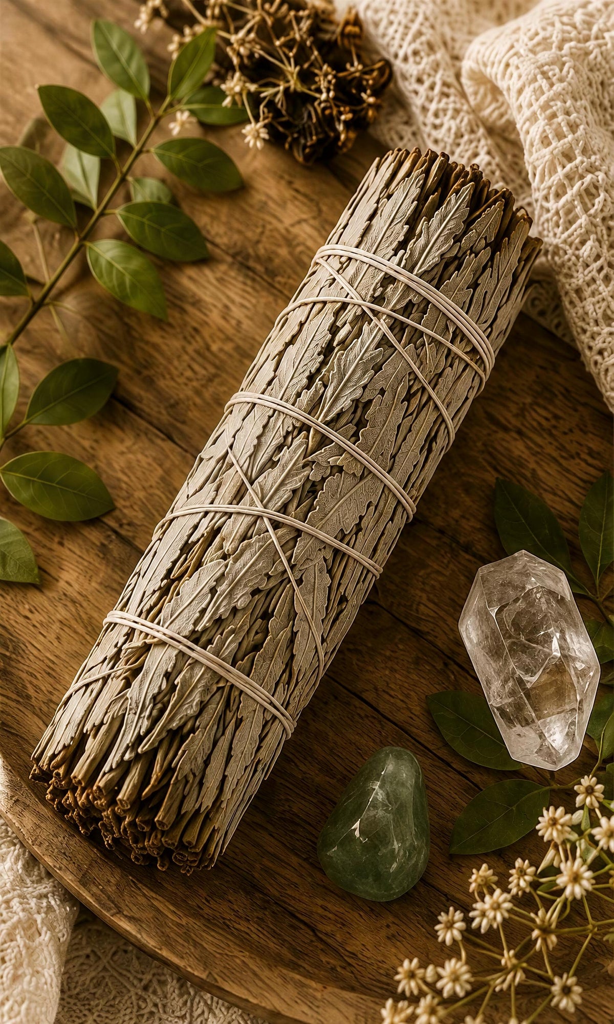 White Sage Smudge Stick, Hand-Tied 6 Inch Bundle