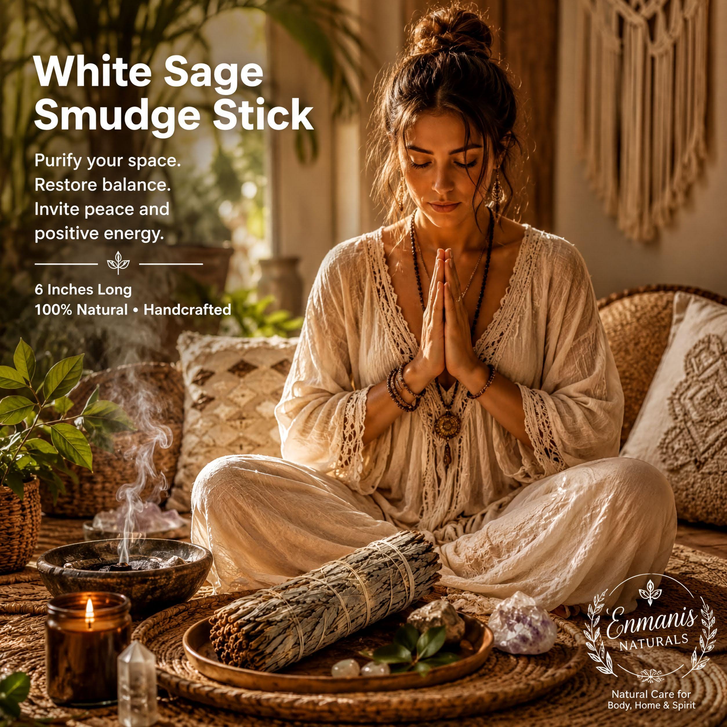 White Sage Bundle - Hand-Tied 6 Inch Smudge Stick | Natural Cotton | Ritual Use | Home Blessing