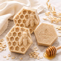 Oatmeal Honey Goat Milk Soap, Honeycomb Bee Trio Set Of 3 | Bamboo Dish | Personalized Gift Box
