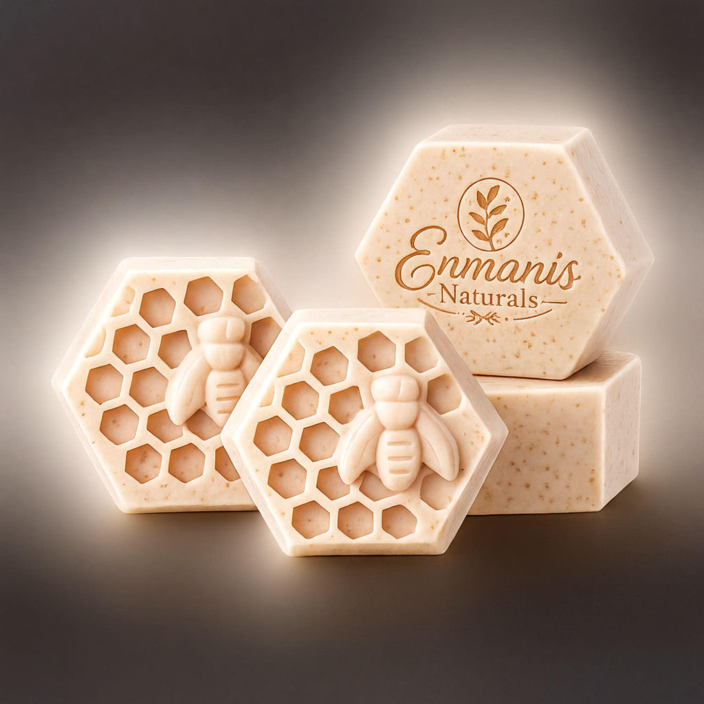 Oatmeal Honey Goat Milk Soap, Honeycomb Bee Trio Set Of 3 | Bamboo Dish | Personalized Gift Box