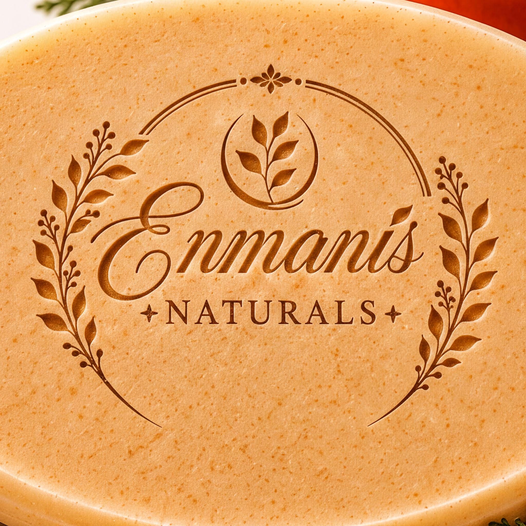 a close-up of a textured surface with a logo for "Emmanis Naturals".