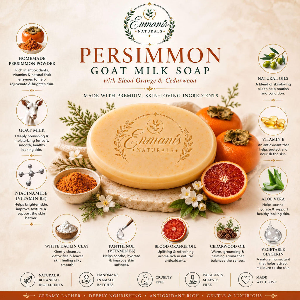 Handmade Persimmon Goat Milk Soap Bar | Niacinamide, Kaolin, Blood Orange Cedarwood (Set of 3)