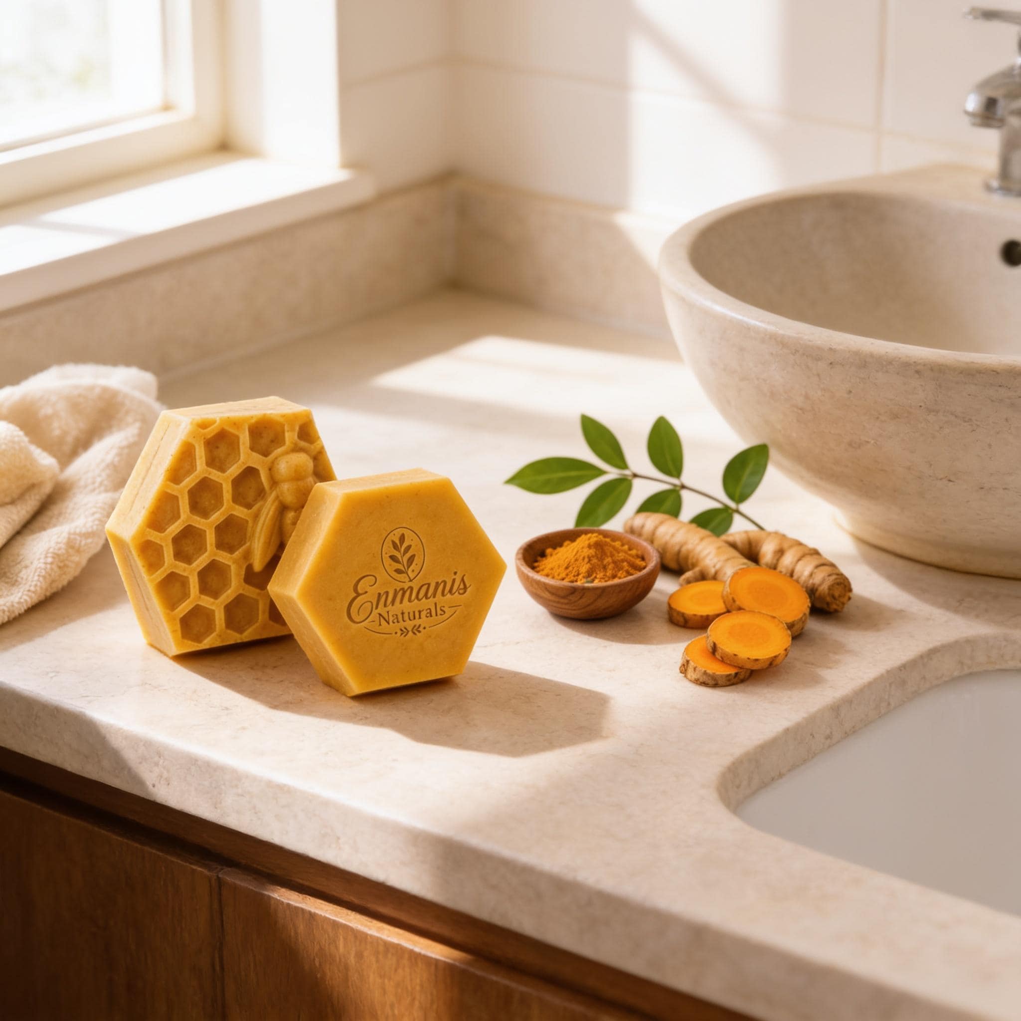 Turmeric Soap, Goat Milk | Shea Butter - Kojic Cleanser | Small Batch Face Body Trio 2.2 Oz