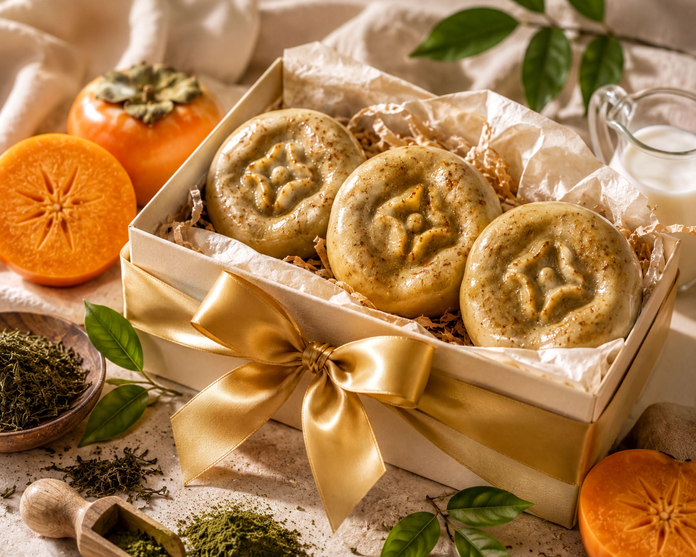 Persimmon Soap for Nonenal-Related Odor, Goat Milk Bar with Green Tea Extract, Niacinamide & Kaolin, 4 oz each, Set of 3