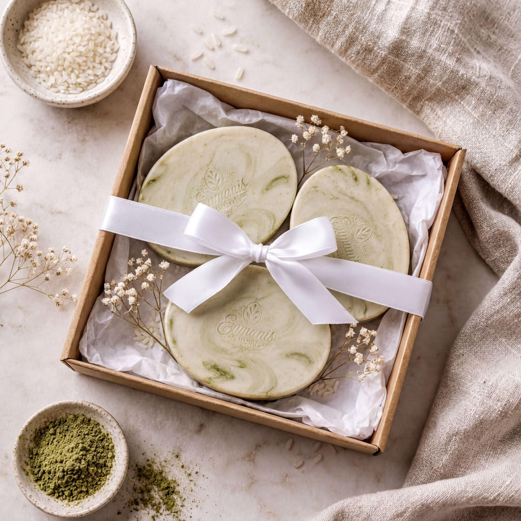 Matcha Rice Milk Soap | Goat Milk Green Tea Bar | Rice Powder, Kaolin Clay & Vitamin E | White Tea Bergamot Soap | 5 Oz set of 3