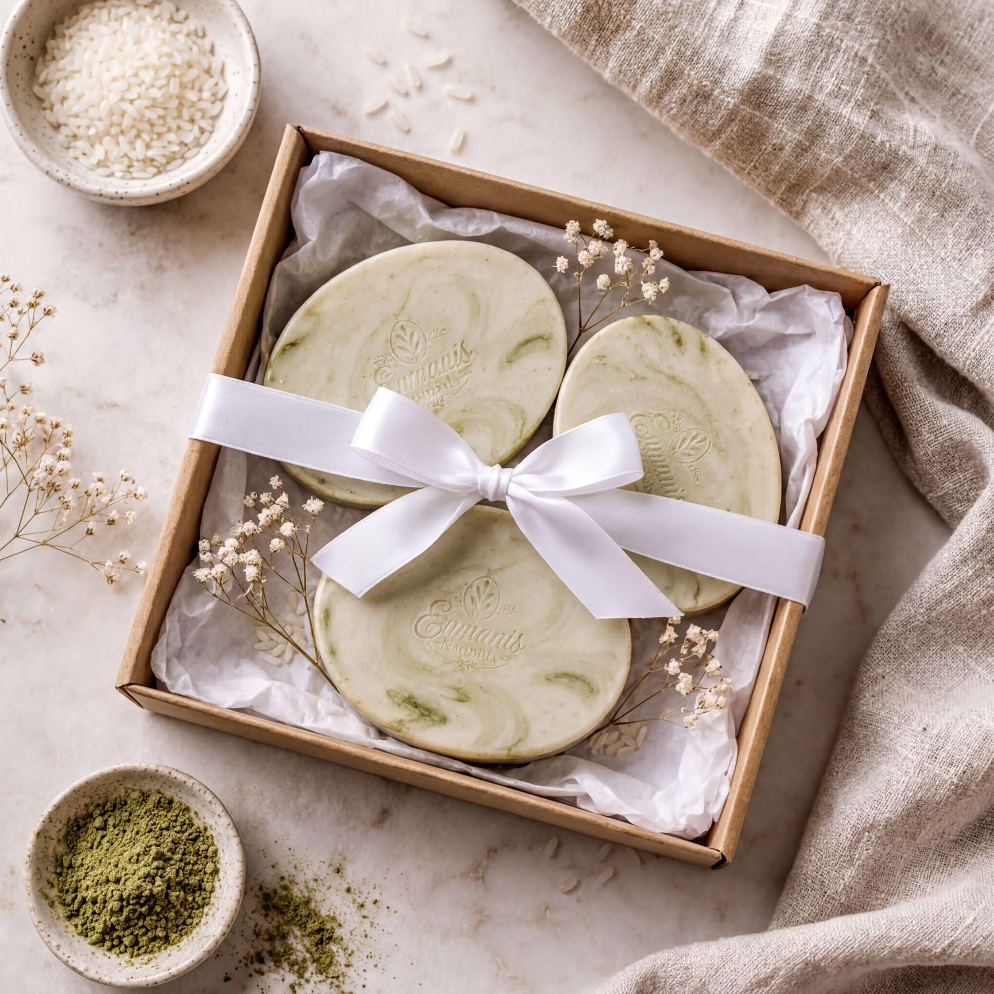 Matcha Goat Milk Soap Bar | Rice Powder, Kaolin Clay, Vitamin E (Set of 3)
