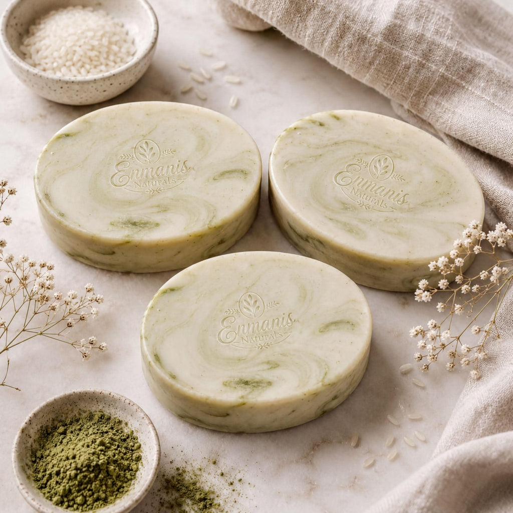 Matcha Rice Milk Soap | Goat Milk Green Tea Bar | Rice Powder, Kaolin Clay & Vitamin E | White Tea Bergamot Soap | 5 Oz set of 3