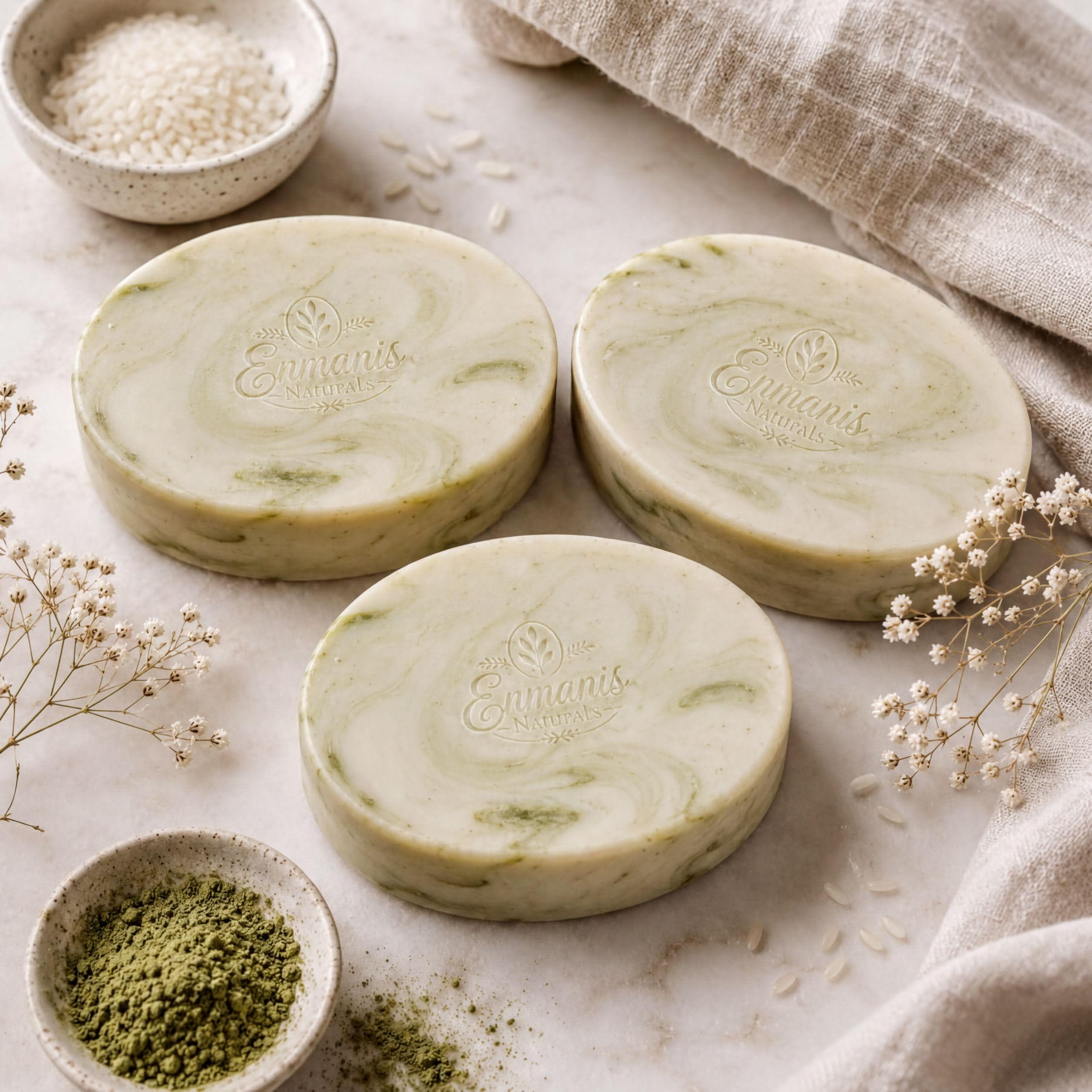Matcha Rice Milk Soap | Goat Milk Green Tea Bar | Rice Powder, Kaolin Clay & Vitamin E | White Tea Bergamot Soap | 5 Oz set of 3