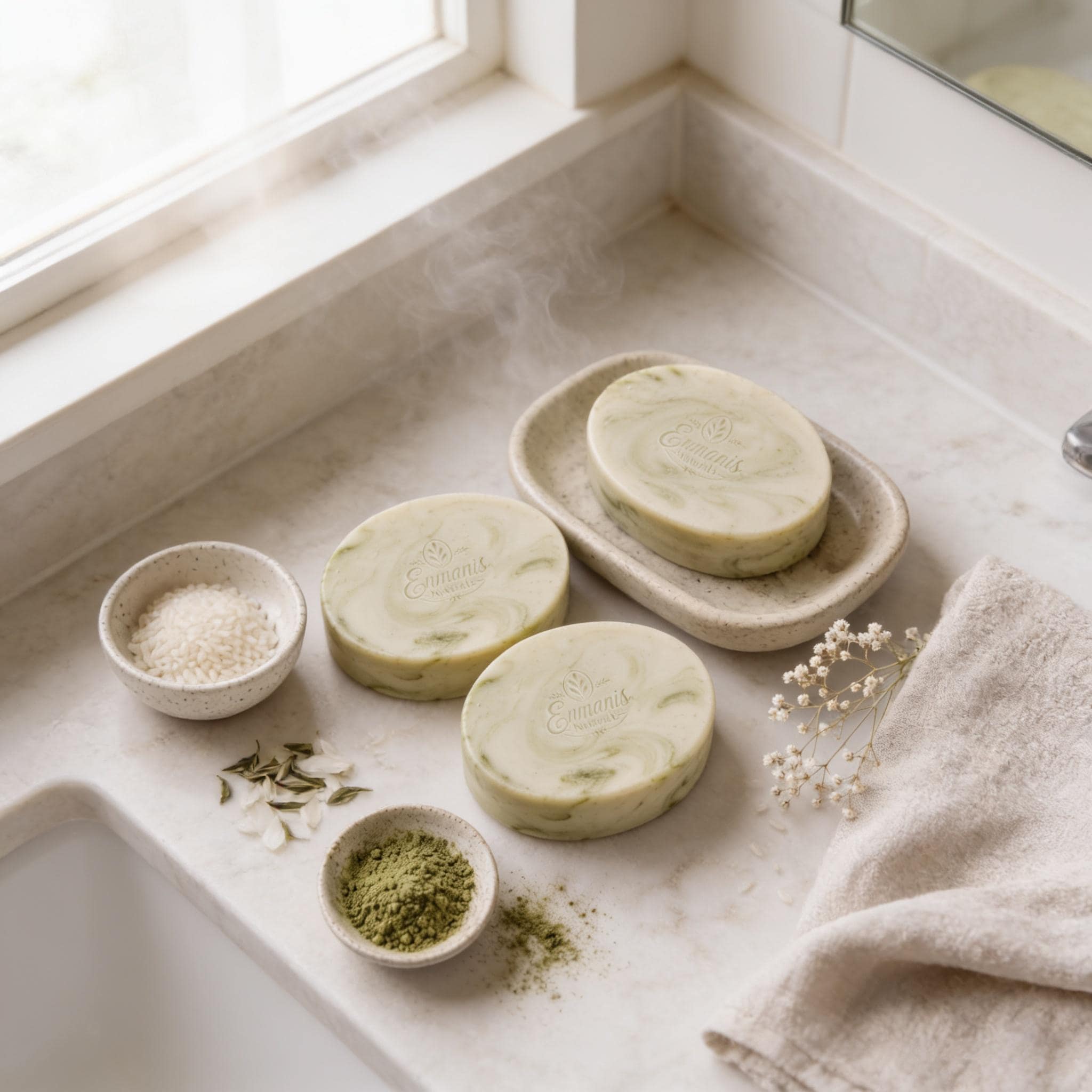 Matcha Rice Milk Soap | Goat Milk Green Tea Bar | Rice Powder, Kaolin Clay & Vitamin E | White Tea Bergamot Soap | 5 Oz set of 3