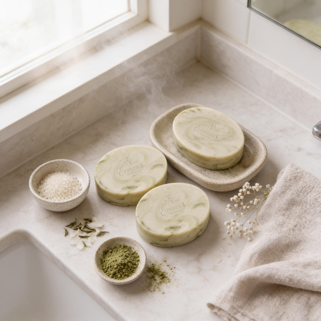 Matcha Goat Milk Soap Bar | Rice Powder, Kaolin Clay, Vitamin E (Set of 3)
