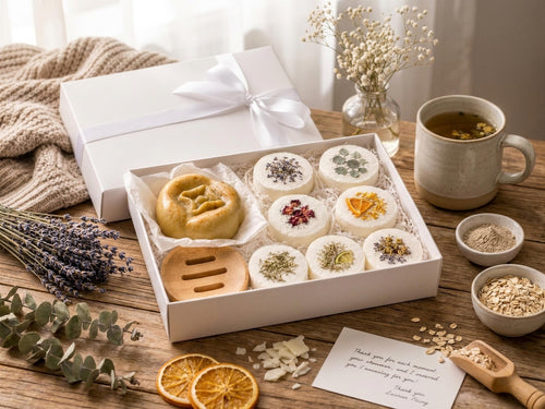 7 Shower Steamers Gift Set with Persimmon Goat Milk Soap & Bamboo Dish | Aromatherapy Spa