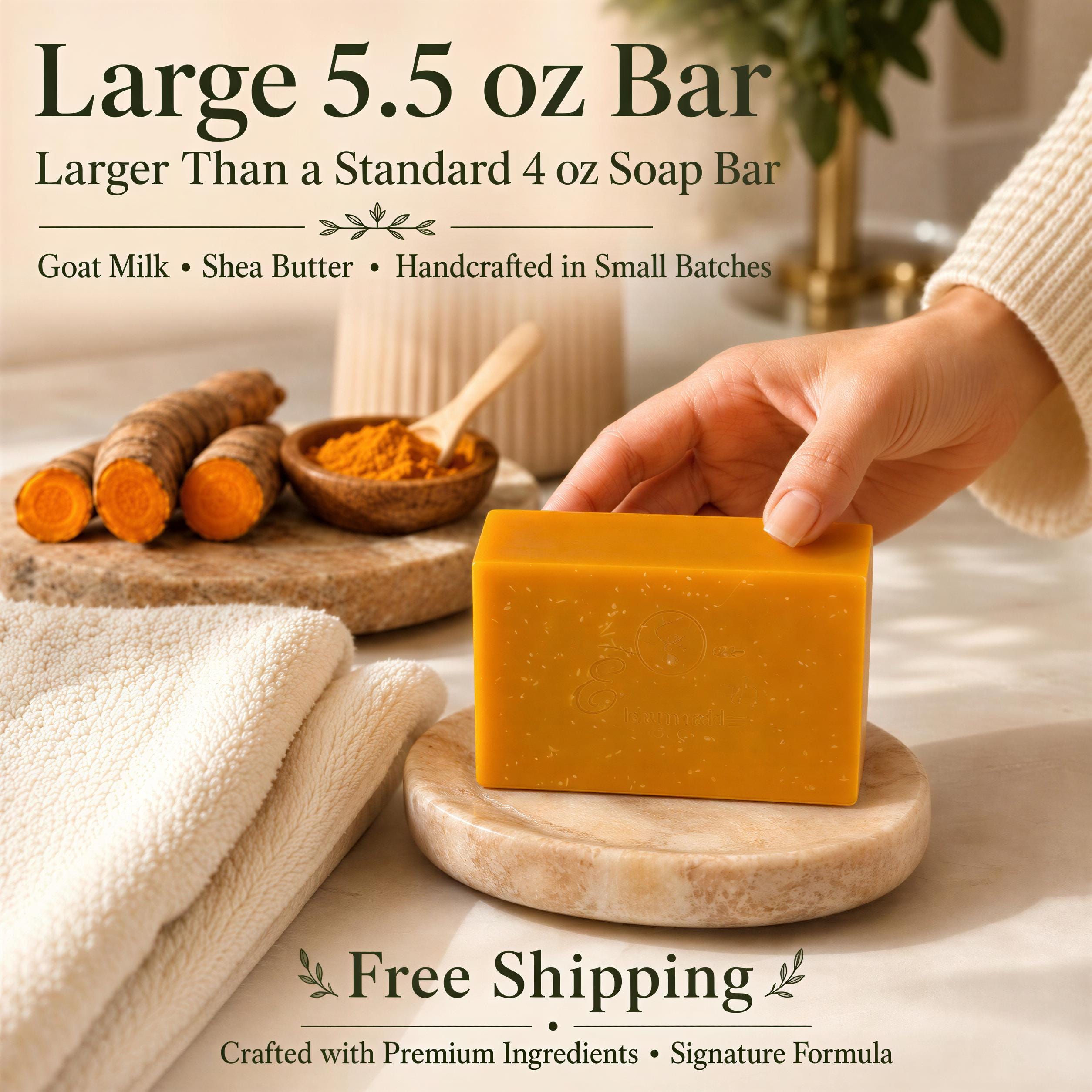 Handmade Turmeric Goat Milk Soap Bar, Shea Butter Brightening Cleanser (5.5 oz)