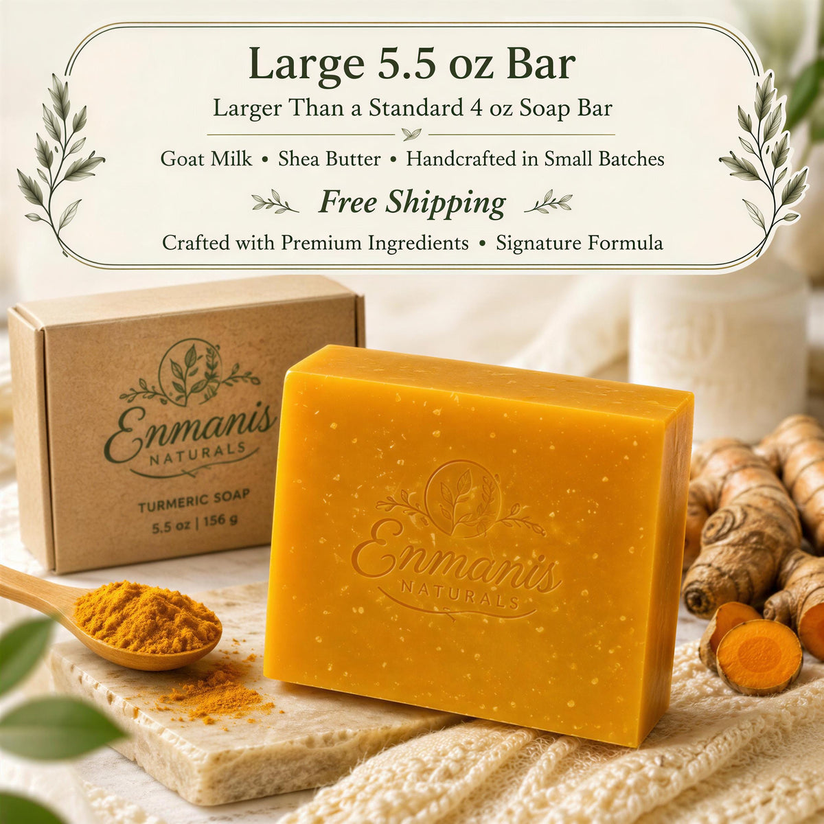 Handmade Turmeric Goat Milk Soap Bar, Shea Butter Brightening Cleanser (5.5 oz)