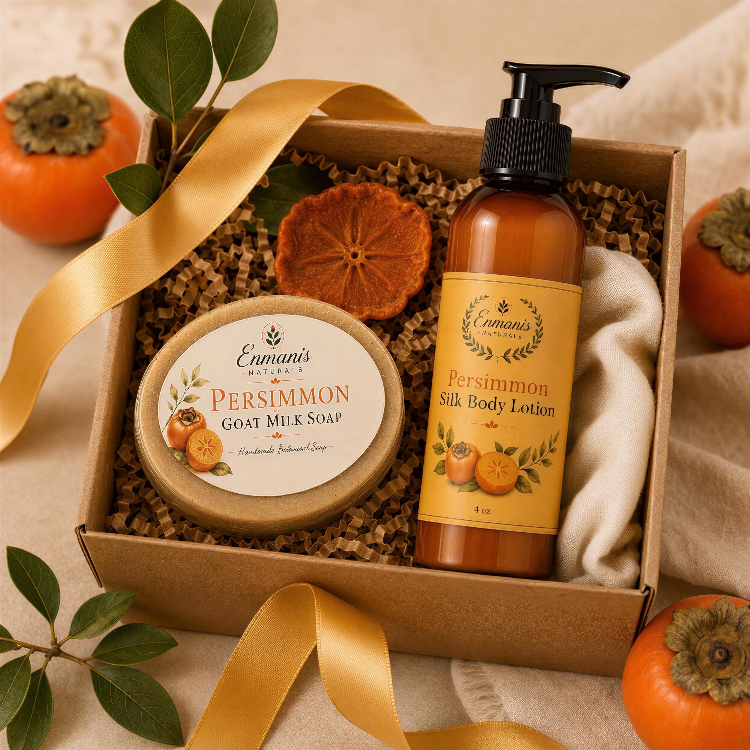 Goat Milk Soap, Persimmon Duo | Blood Orange Cedarwood Cream Set | 5.5Oz Bar, 4Oz Lotion