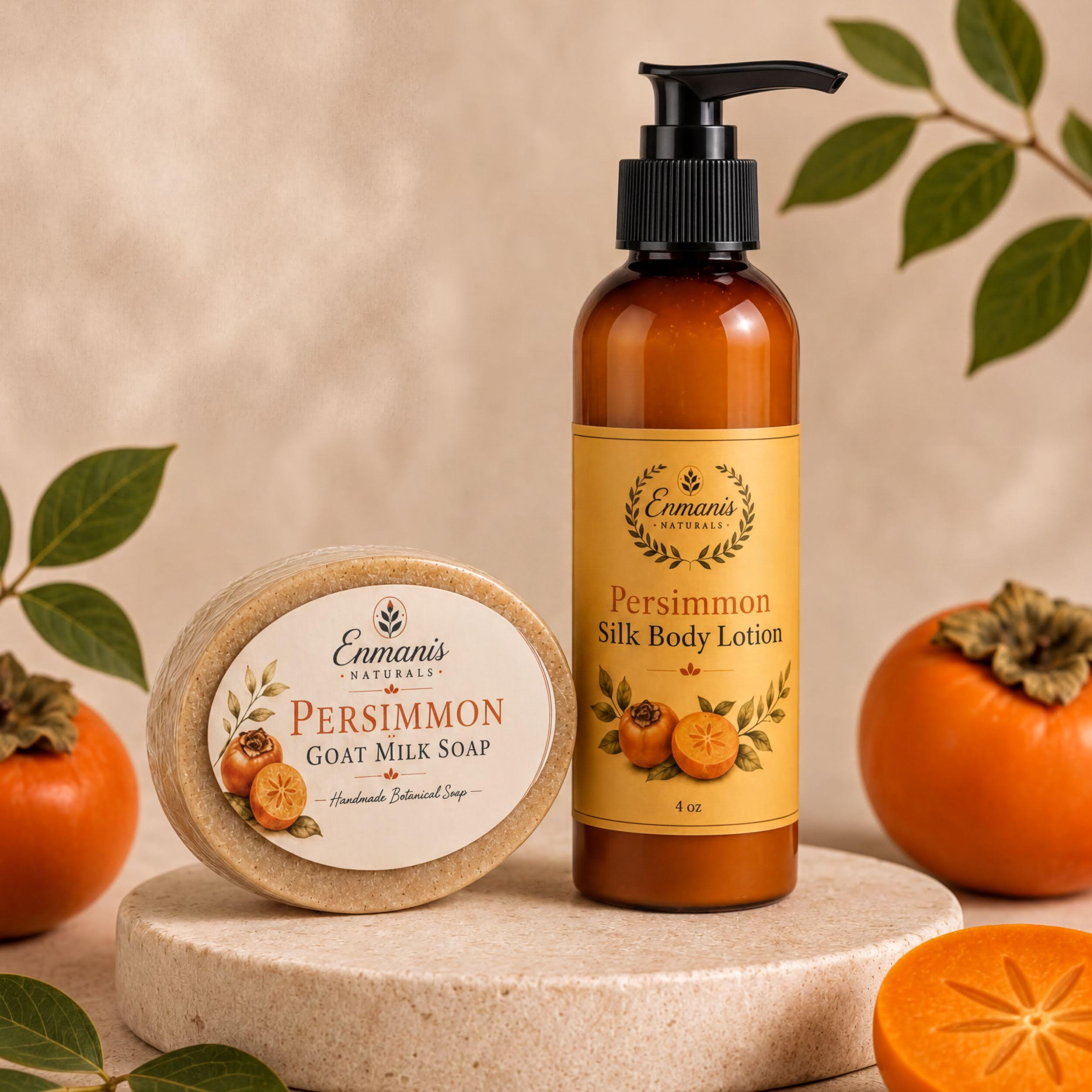 Goat Milk Soap, Persimmon Duo | Blood Orange Cedarwood Cream Set | 5.5Oz Bar, 4Oz Lotion