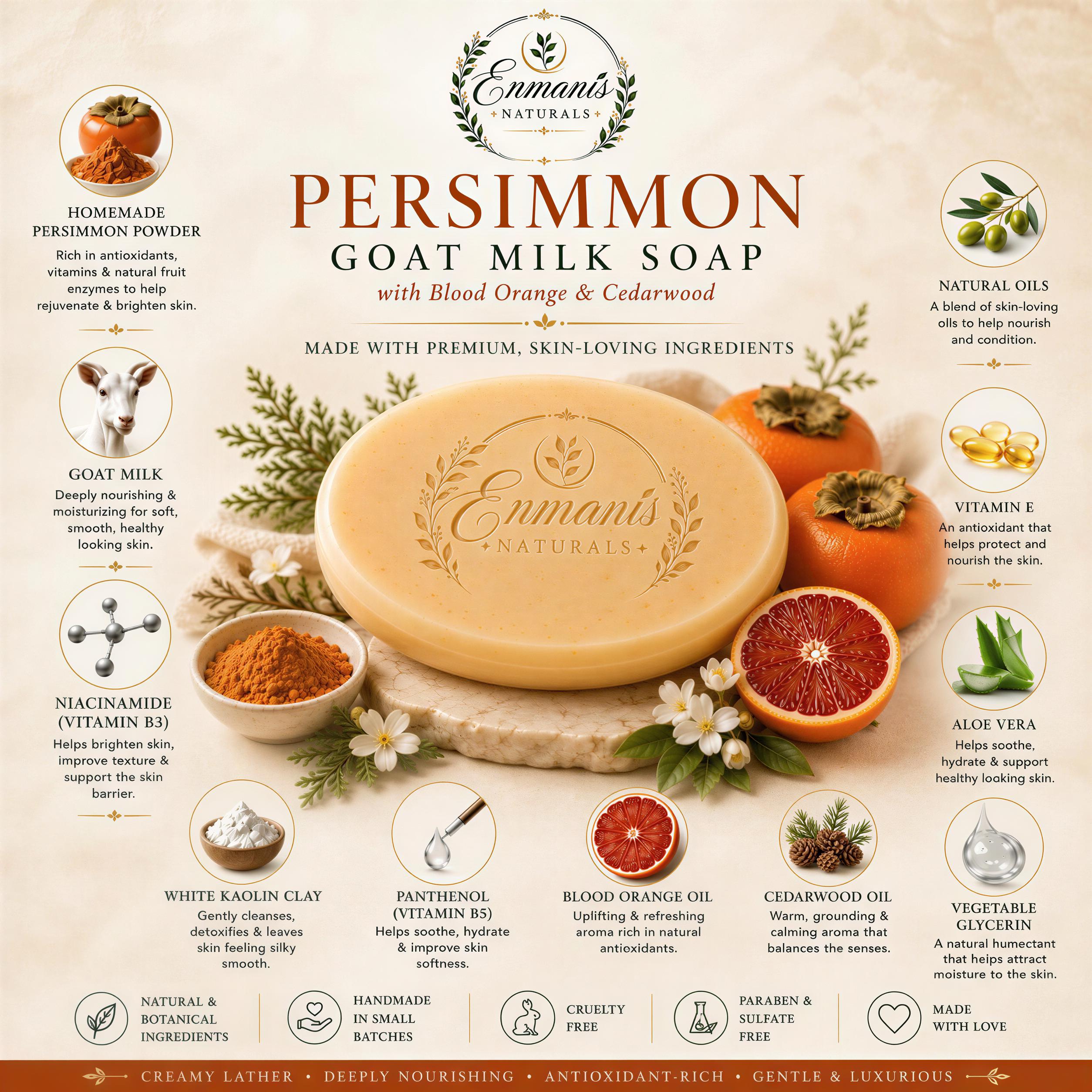 Goat Milk Soap, Persimmon Duo | Blood Orange Cedarwood Cream Set | 5.5Oz Bar, 4Oz Lotion