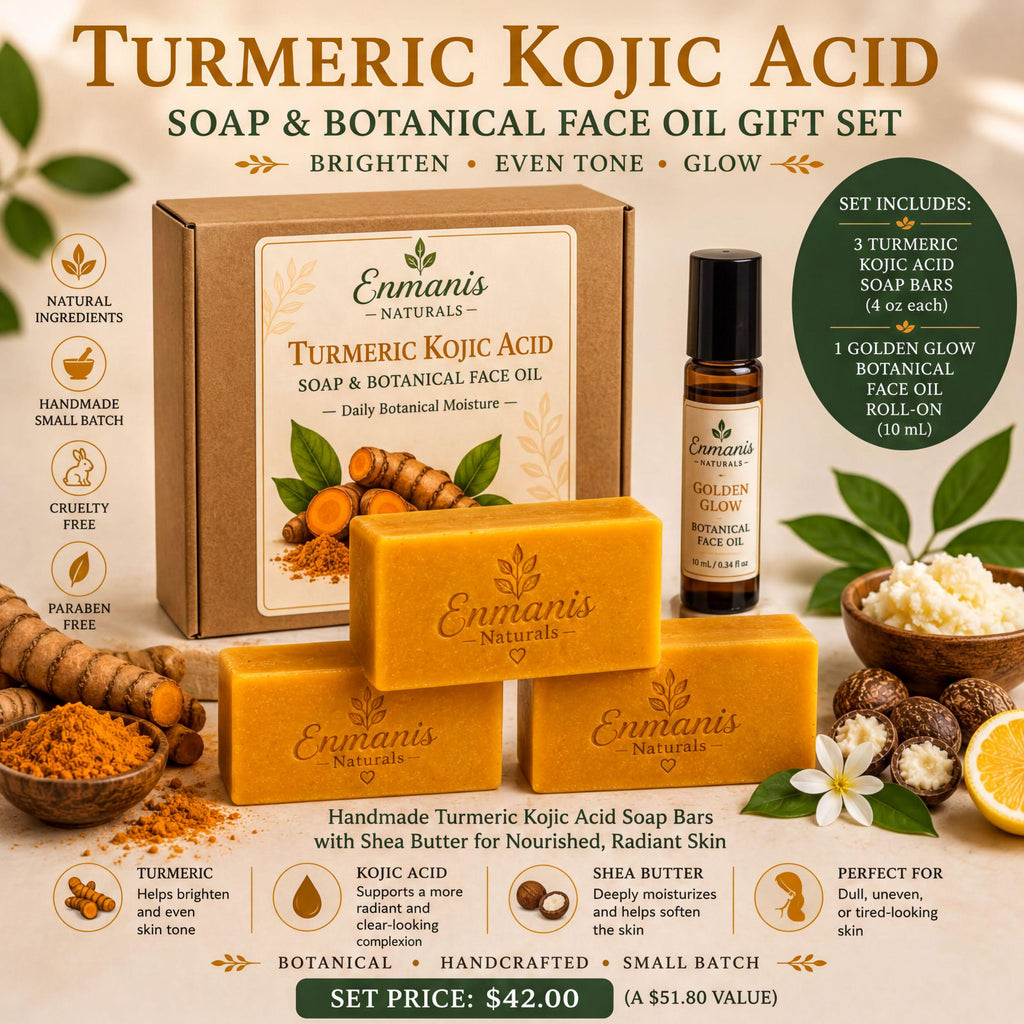 Handmade Turmeric Kojic Acid Soap Bars with Shea Butter, Face Body Cleanser