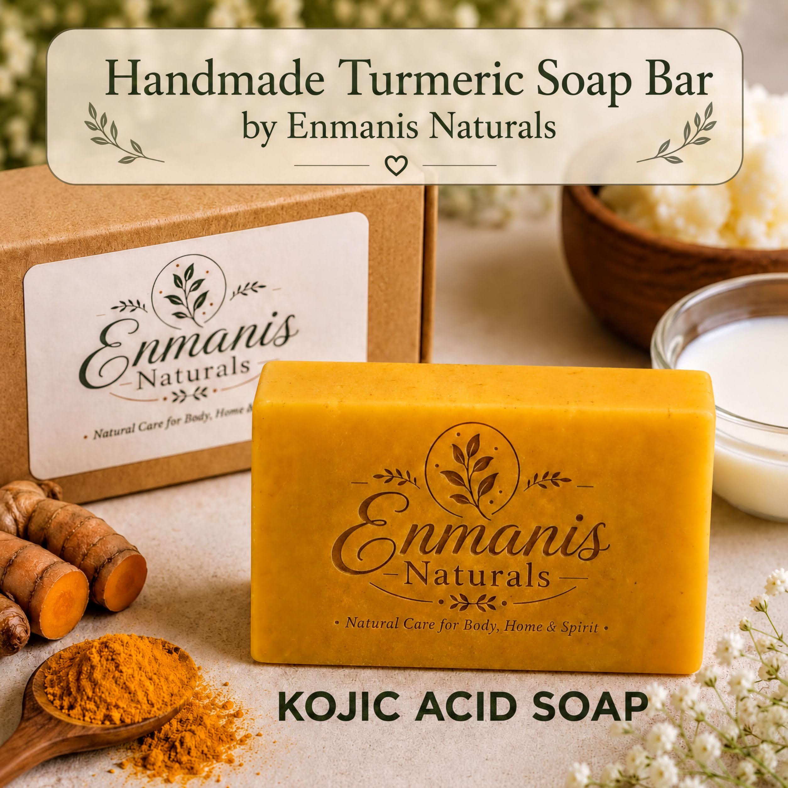 Handmade Turmeric Kojic Acid Soap Bars with Shea Butter, Face Body Cleanser